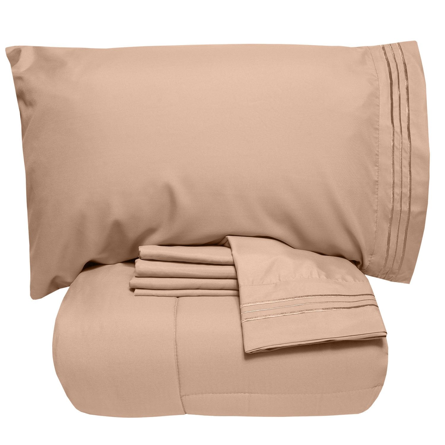 Basic 5-Piece Bed in a Bag  Set Taupe - Folded
