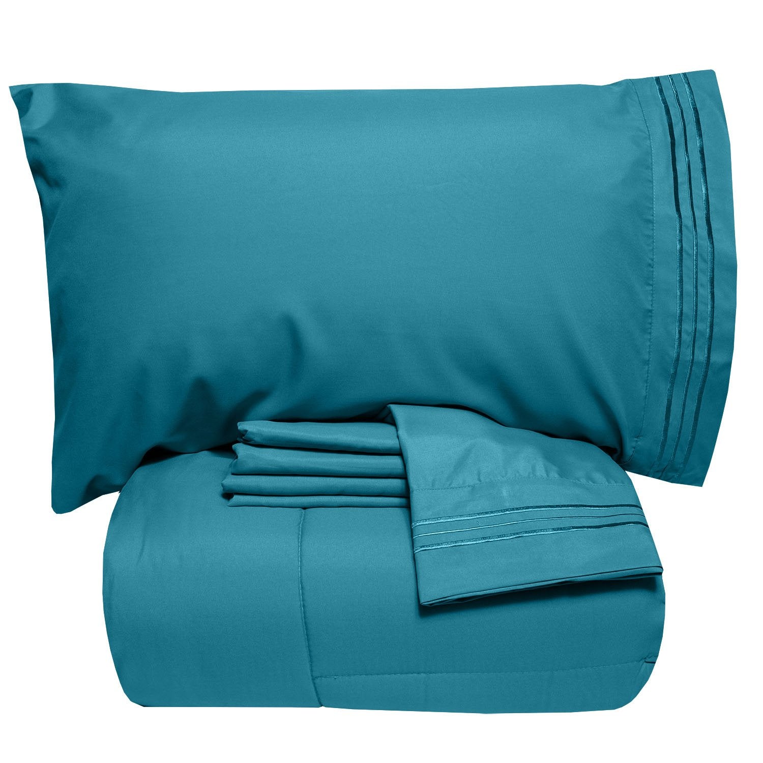 Basic 5-Piece Bed in a Bag  Set Teal - Folded