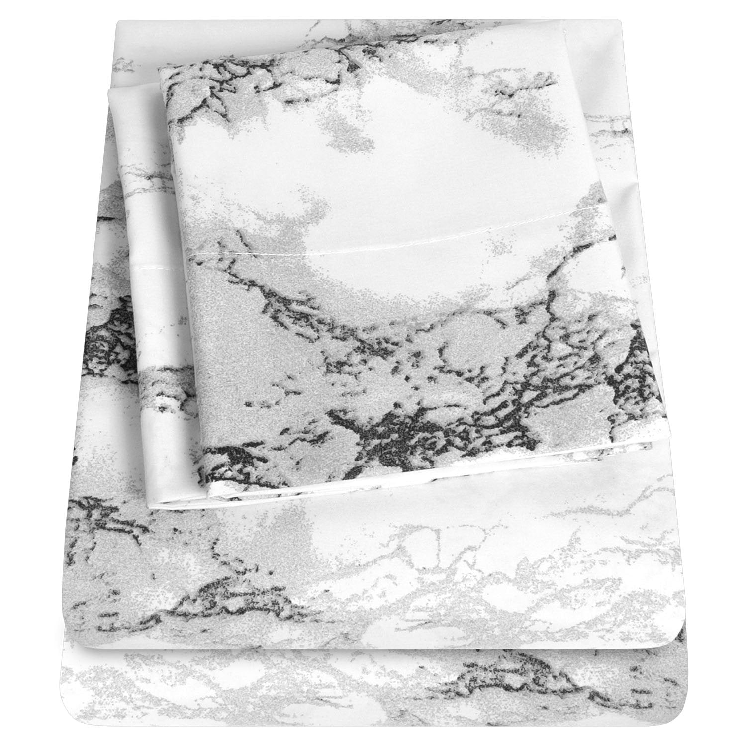 Comforter & Marble Print Sheet Set Sheet Set - Folded