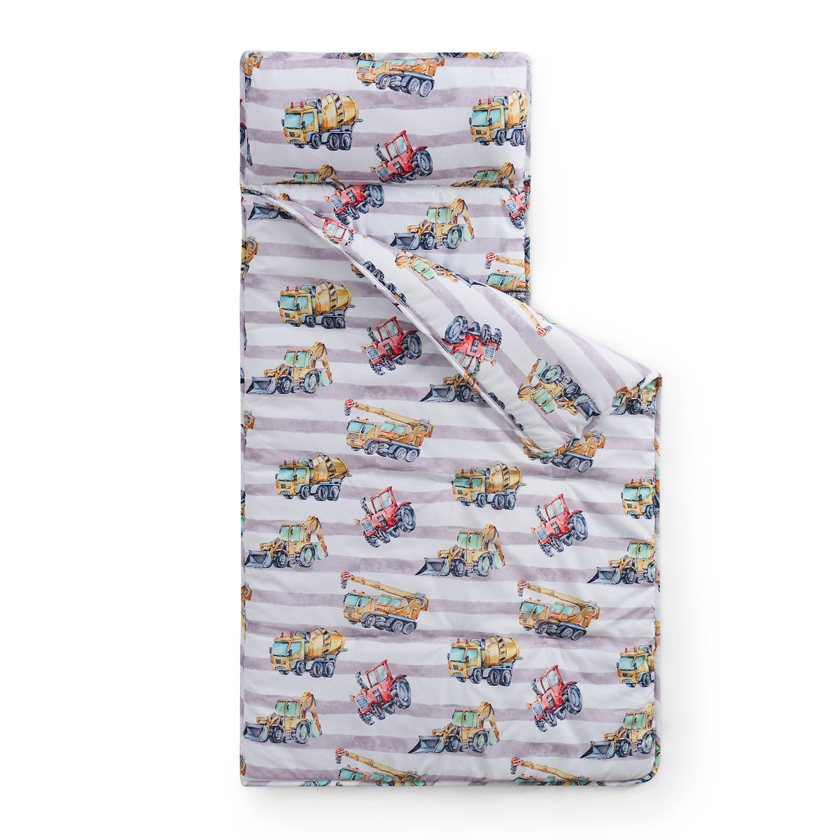 Construction Trucks Sleeping Bag/Nap Mat for Kids with Removable Pillow, 20"x50"