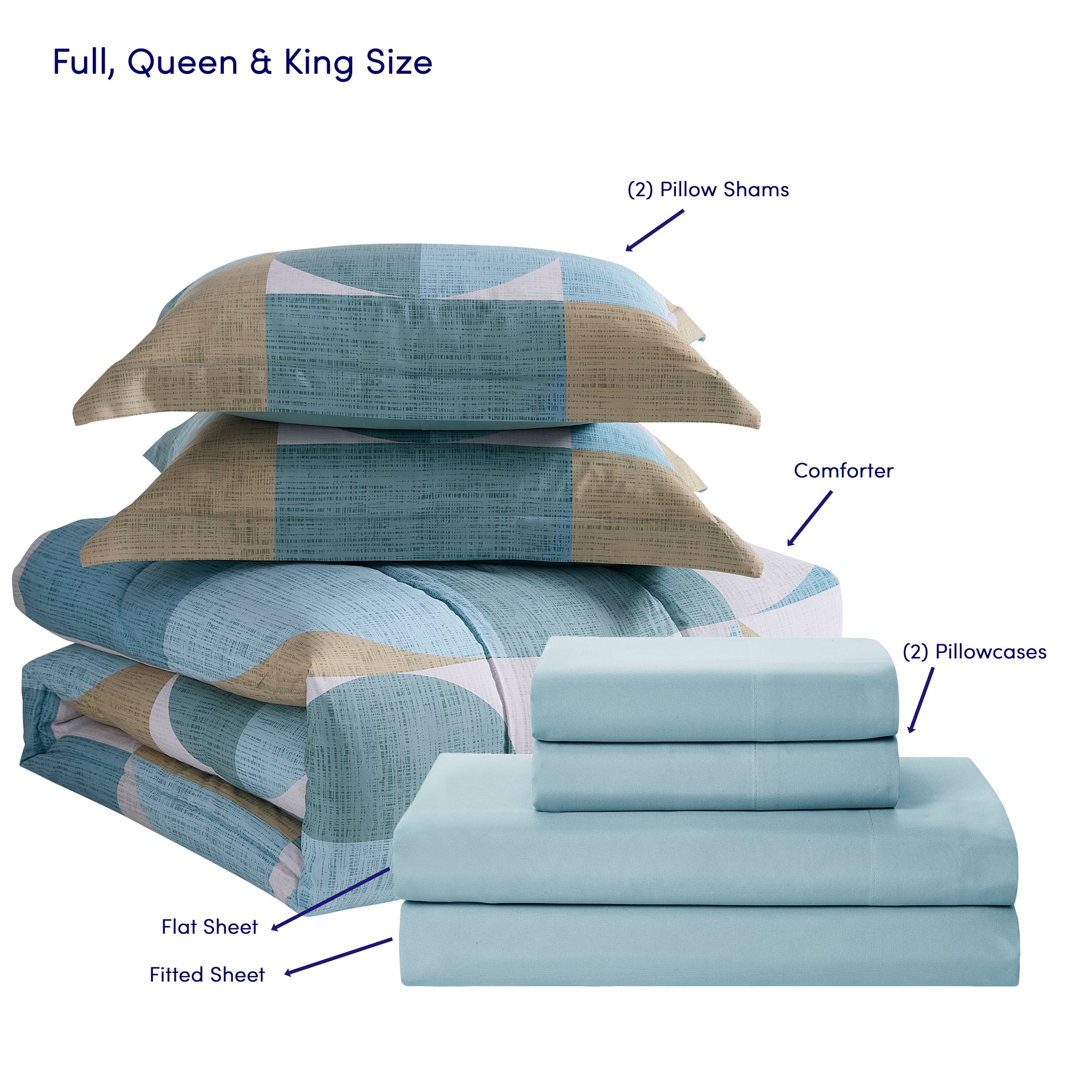 Geo-Aqua Printed Blue Bed In a Bag Set