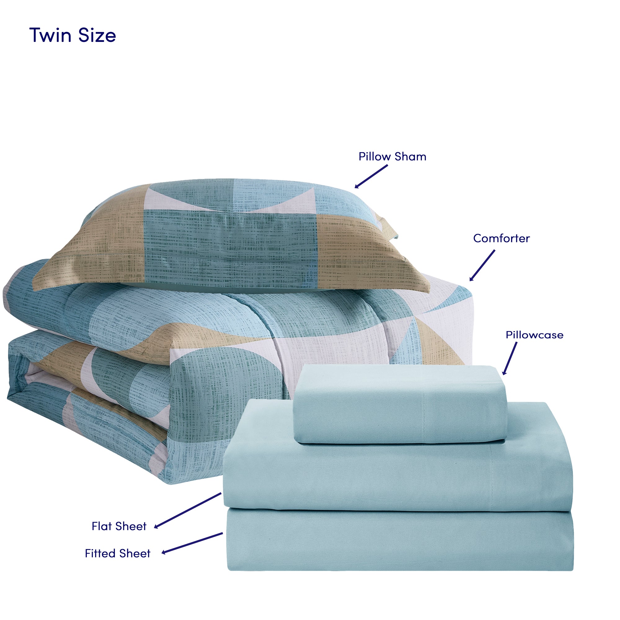Geo-Aqua Printed Blue Bed In a Bag Set