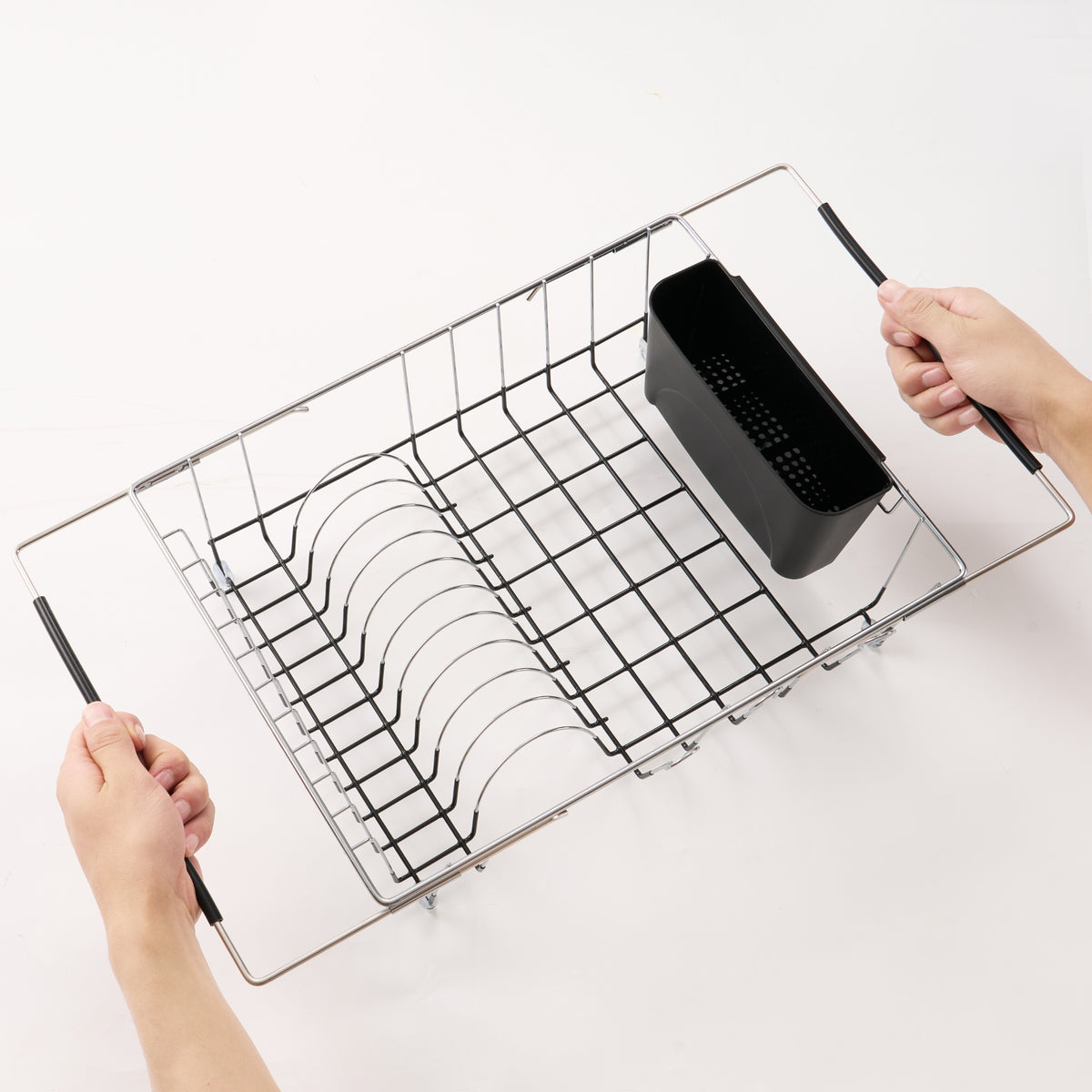 2-Piece Expandable Dish Dryer Rack for Inside Sink with Utensil Holder