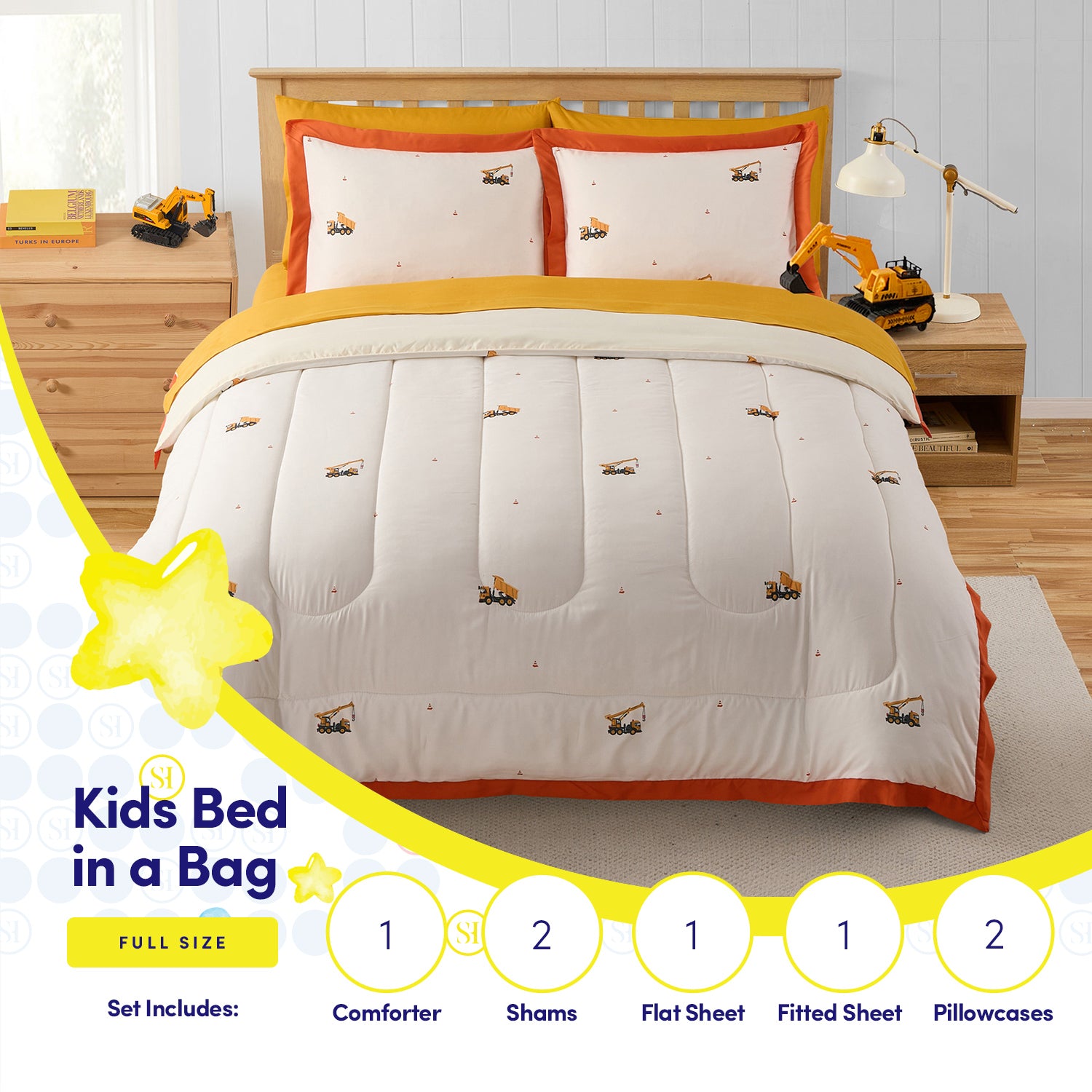 Kids Construction Printed Bed in a Bag Comforter & Sheet Set
