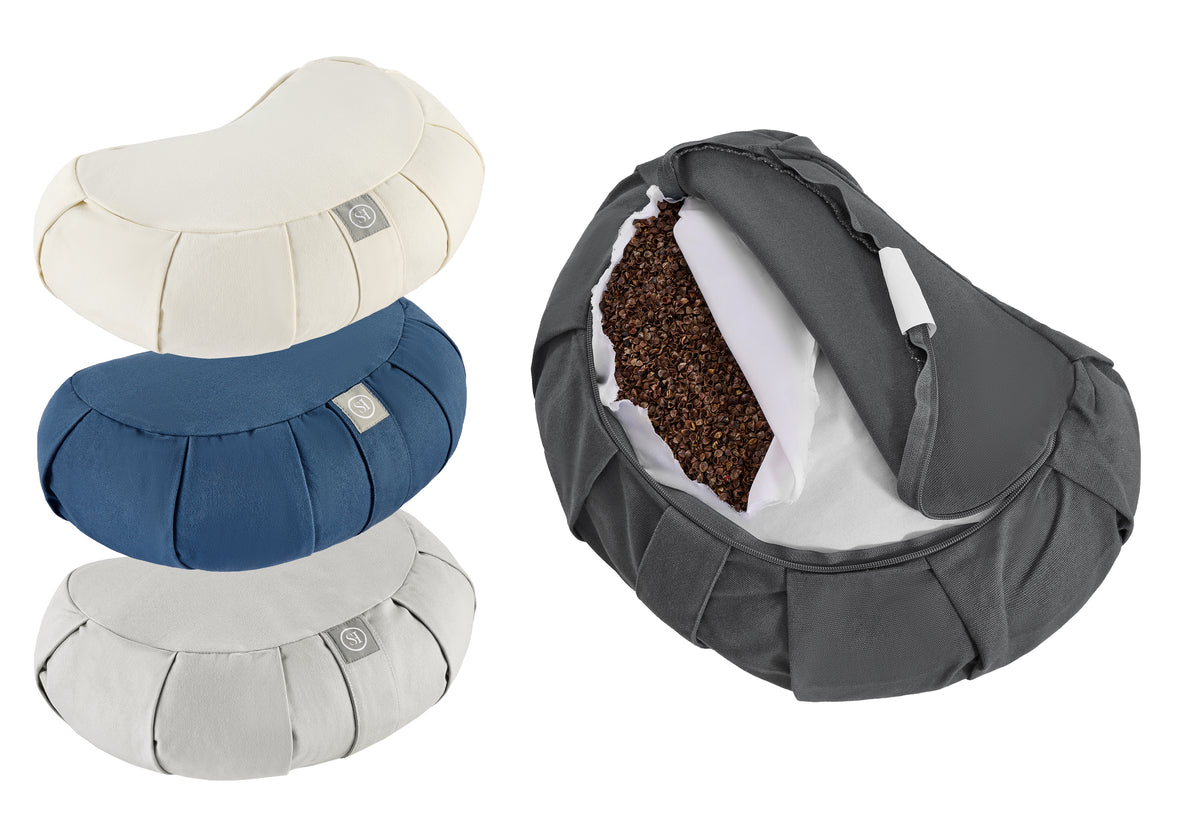 Crescent Zafu Meditation Cushion, 17" Yoga Pillow with removable cotton cover