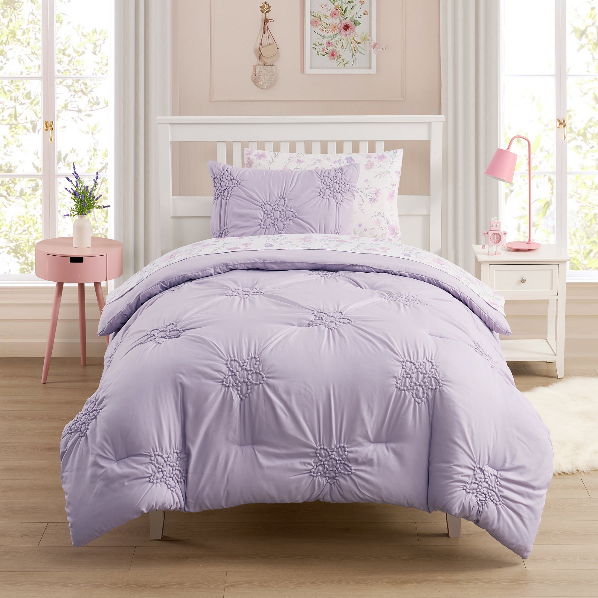 Kids' Pintuck Floral Bed In a Bag Comforter Set