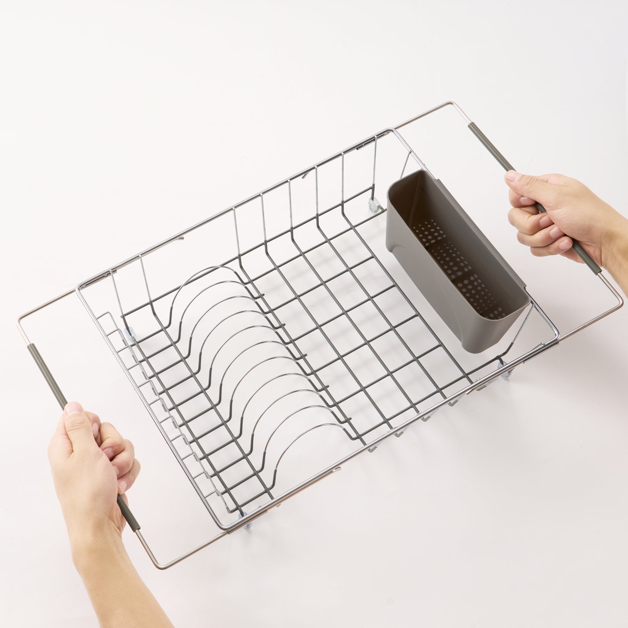 2-Piece Expandable Dish Dryer Rack for Inside Sink with Utensil Holder