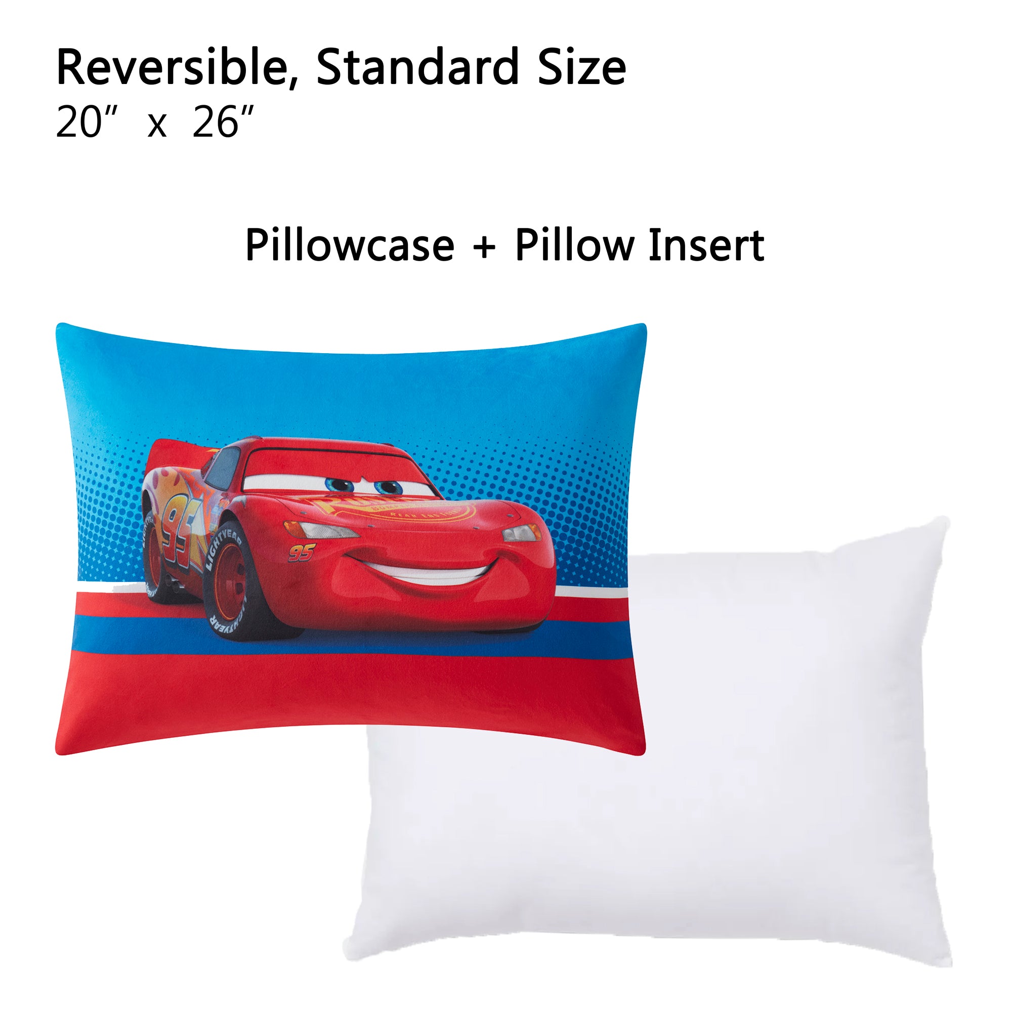 Cars Lightning McQueen Kids Reversible Pillow with Removable Shell