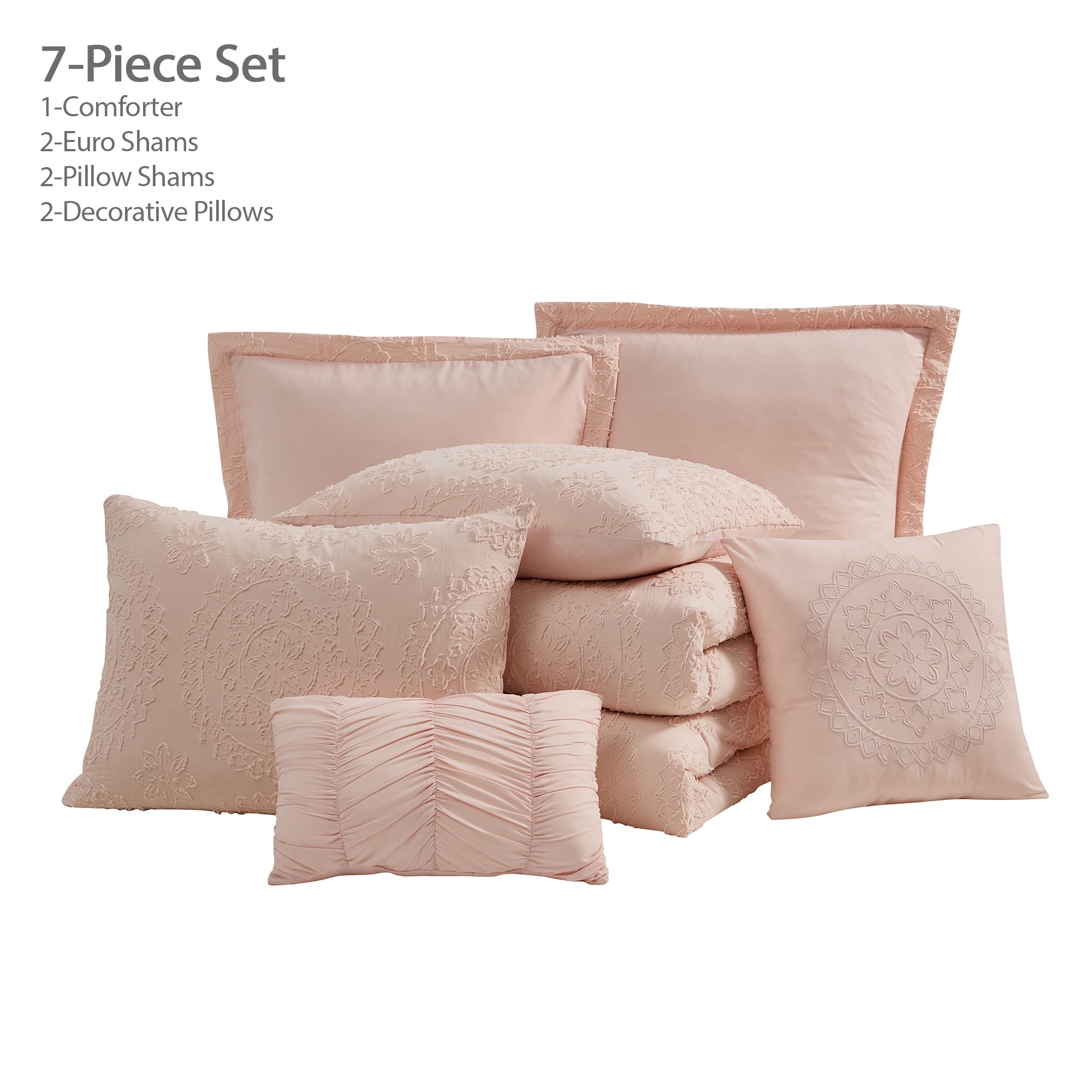7 Piece Medallion Clip Jacquard Comforter and Dec Pillow Set