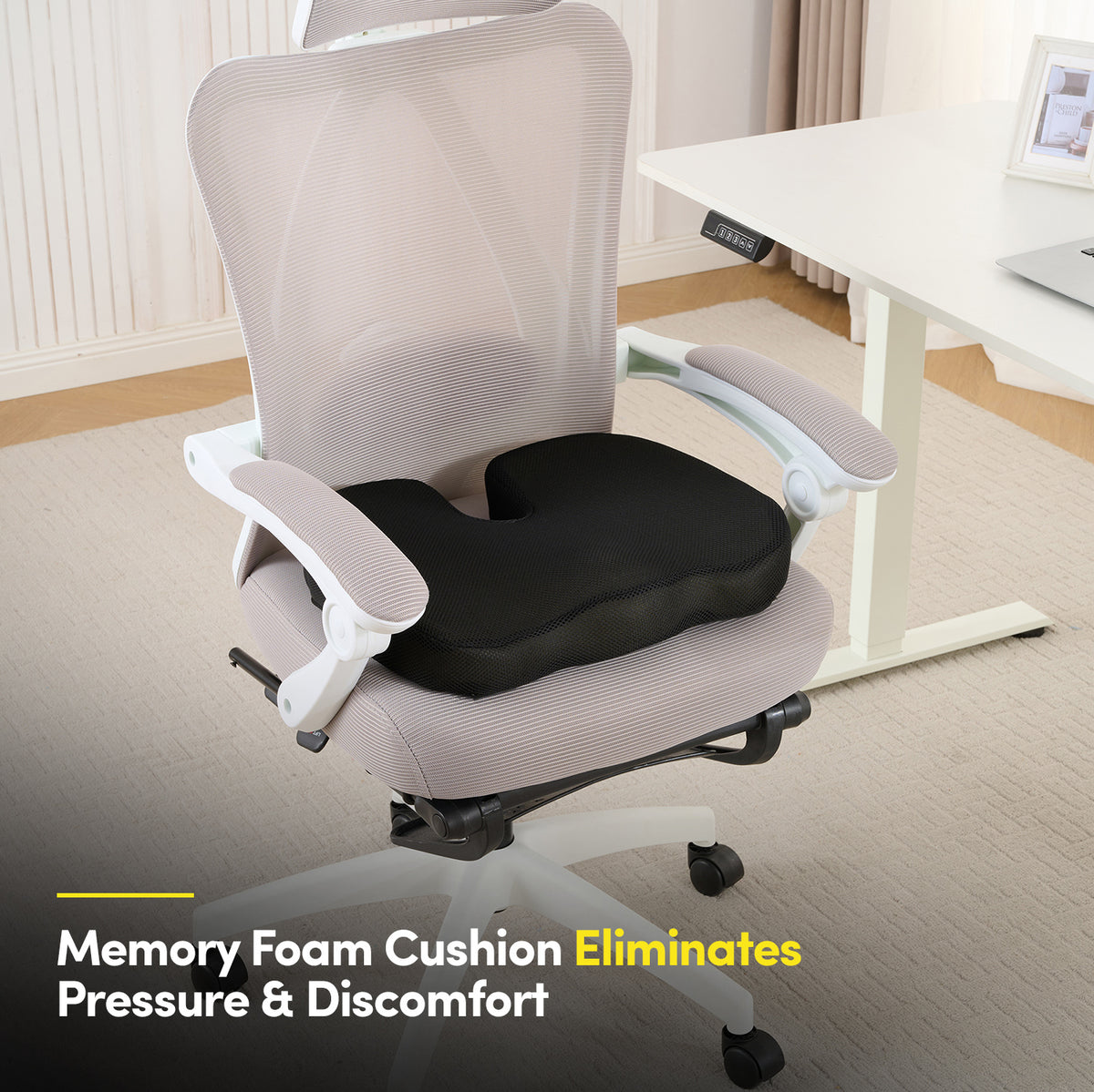 Premium Memory Foam Comfort Chair Cushion, Ergonomic Cushion for Chair, Car, Office Desk, Tailbone Relief - Black