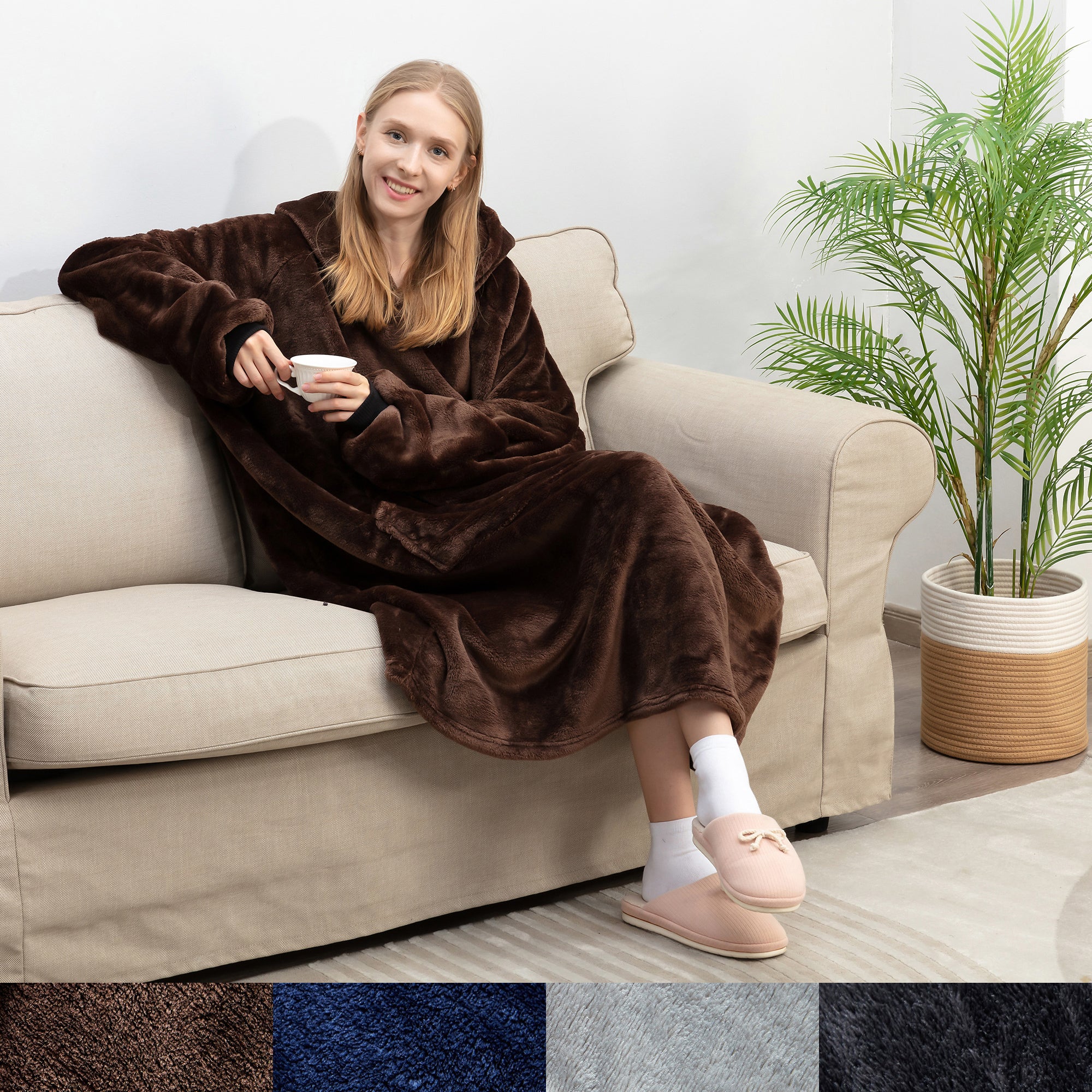 Oversized Wearable Adult Blanket with Sleeves and Hood