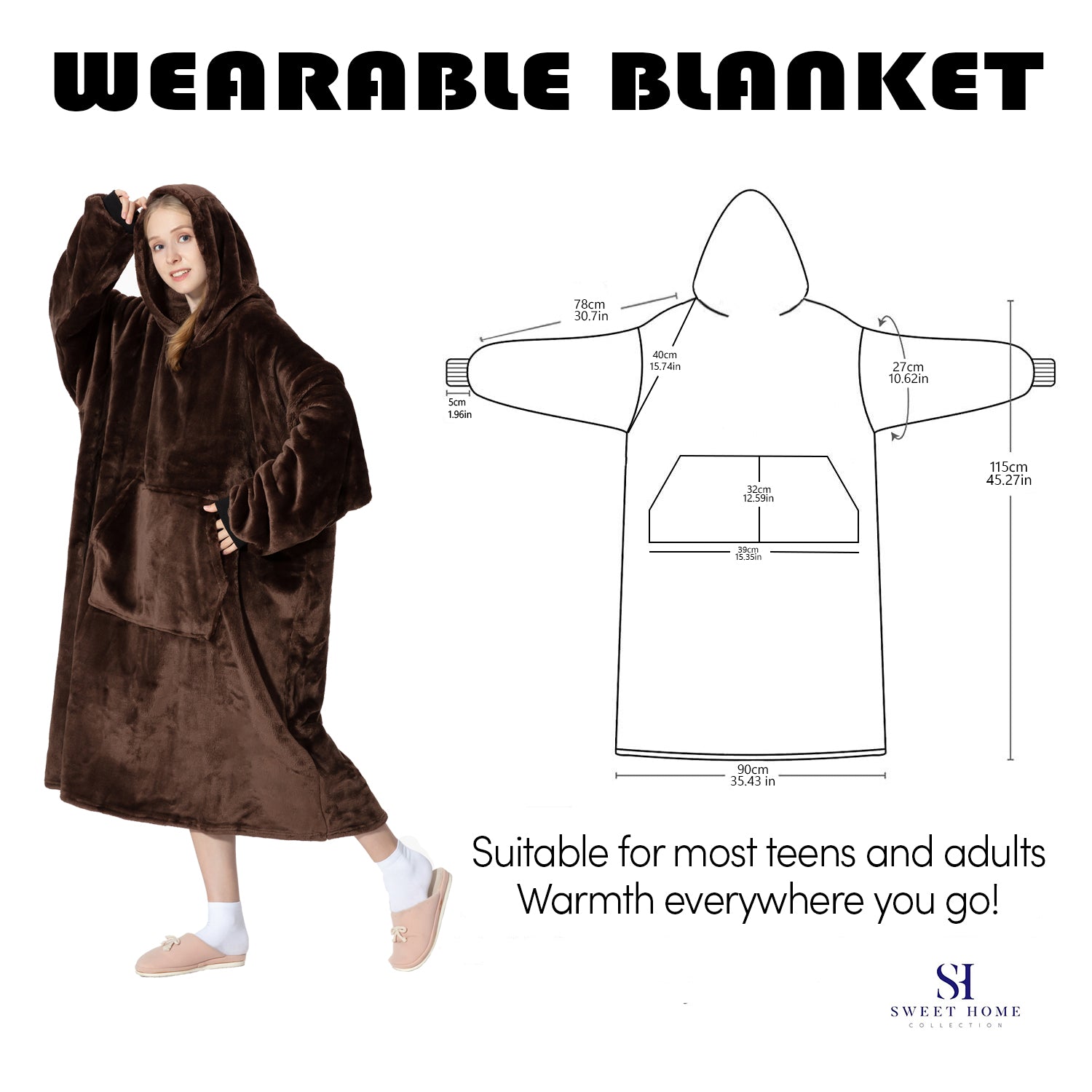 Oversized Wearable Adult Blanket with Sleeves and Hood