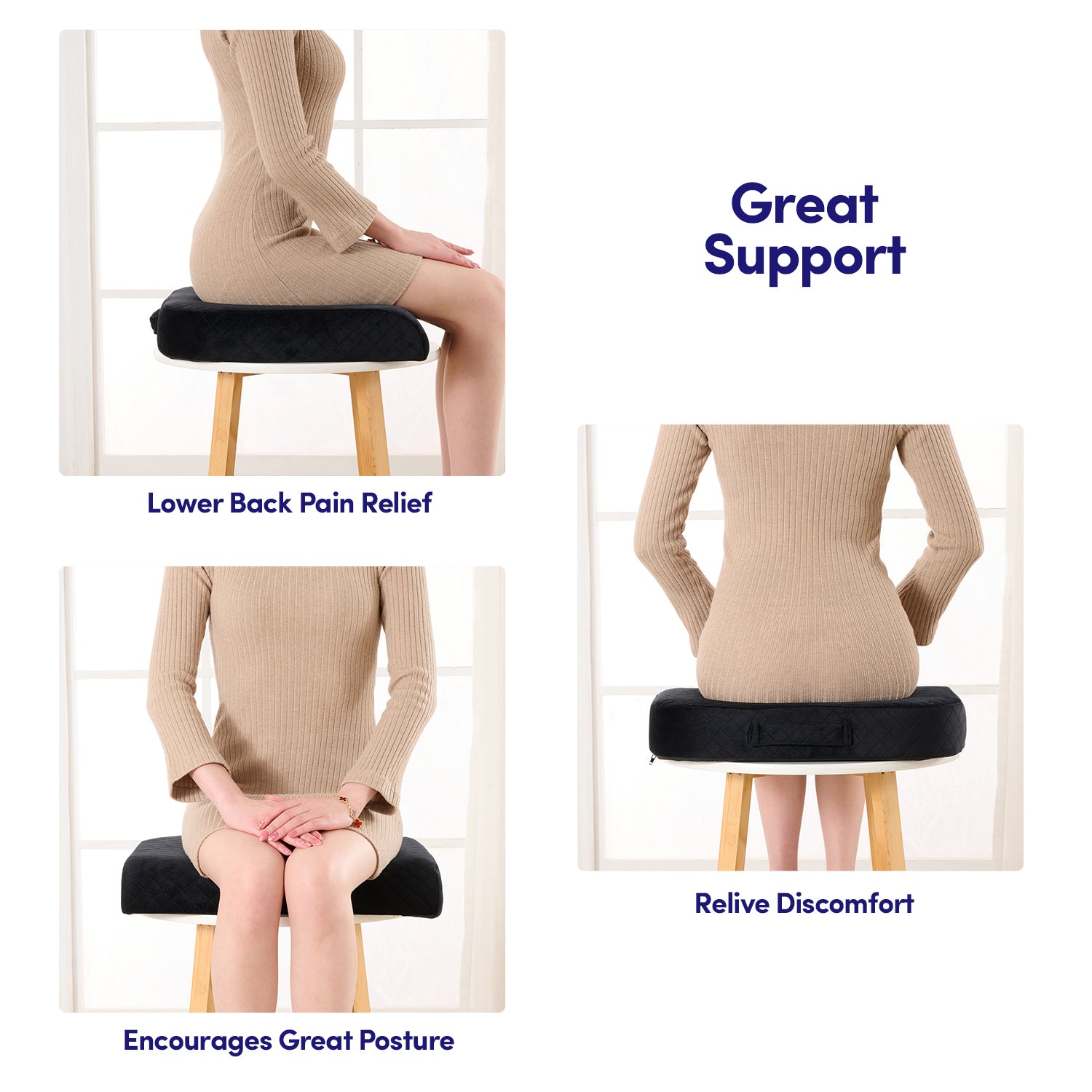 Extra Large U-Shaped Memory Foam Chair Cushion - Black