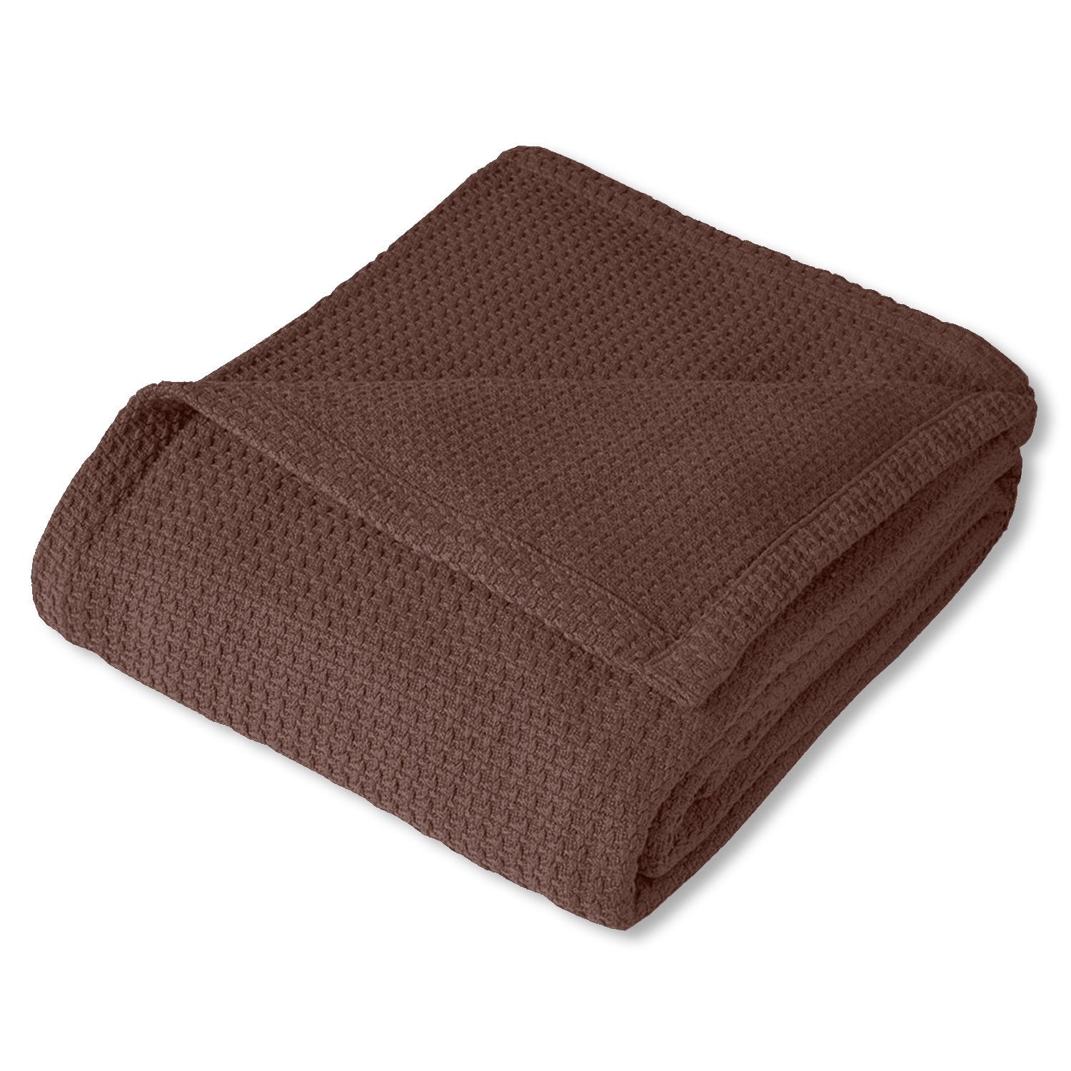 Basket Weave Cotton Blanket Chocolate - Folded
