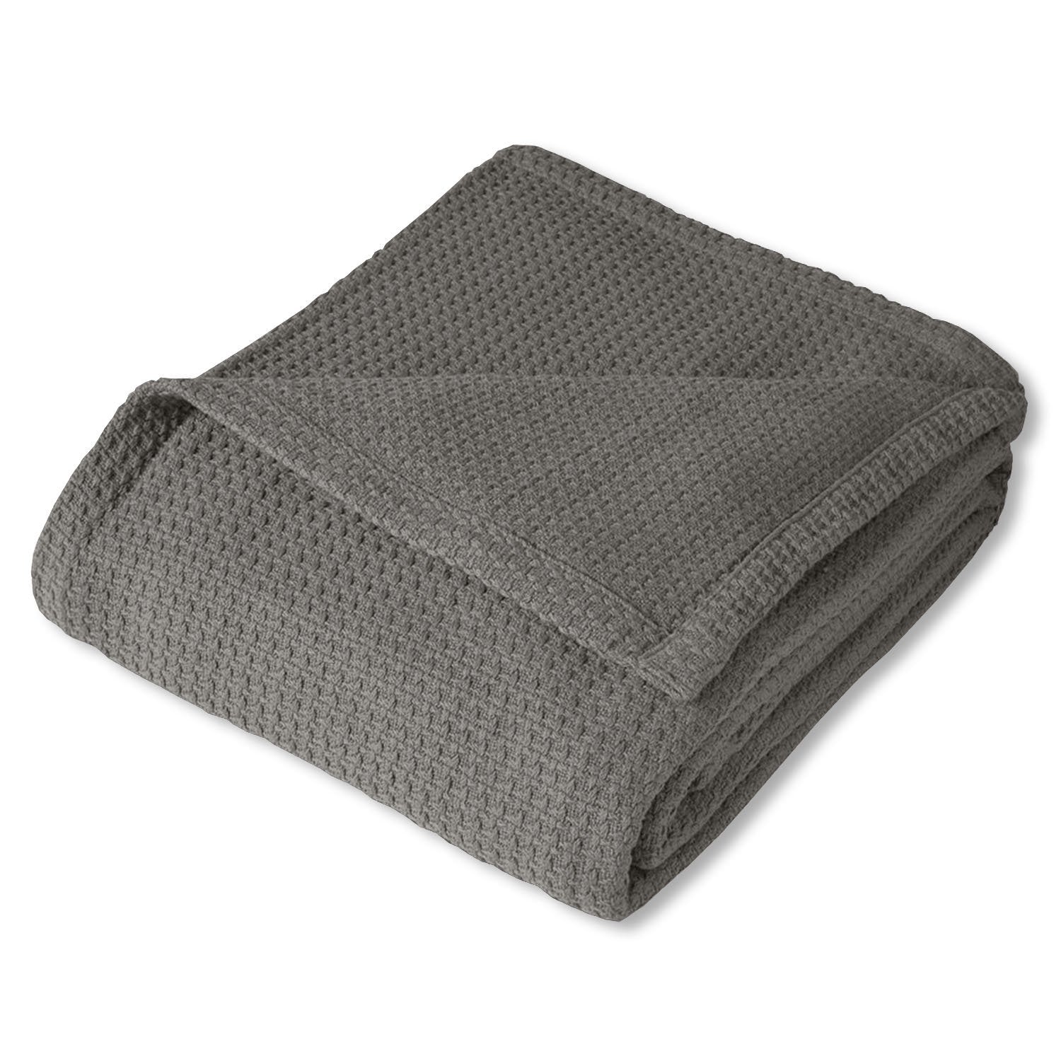 Basket Weave Cotton Blanket Gray - Folded