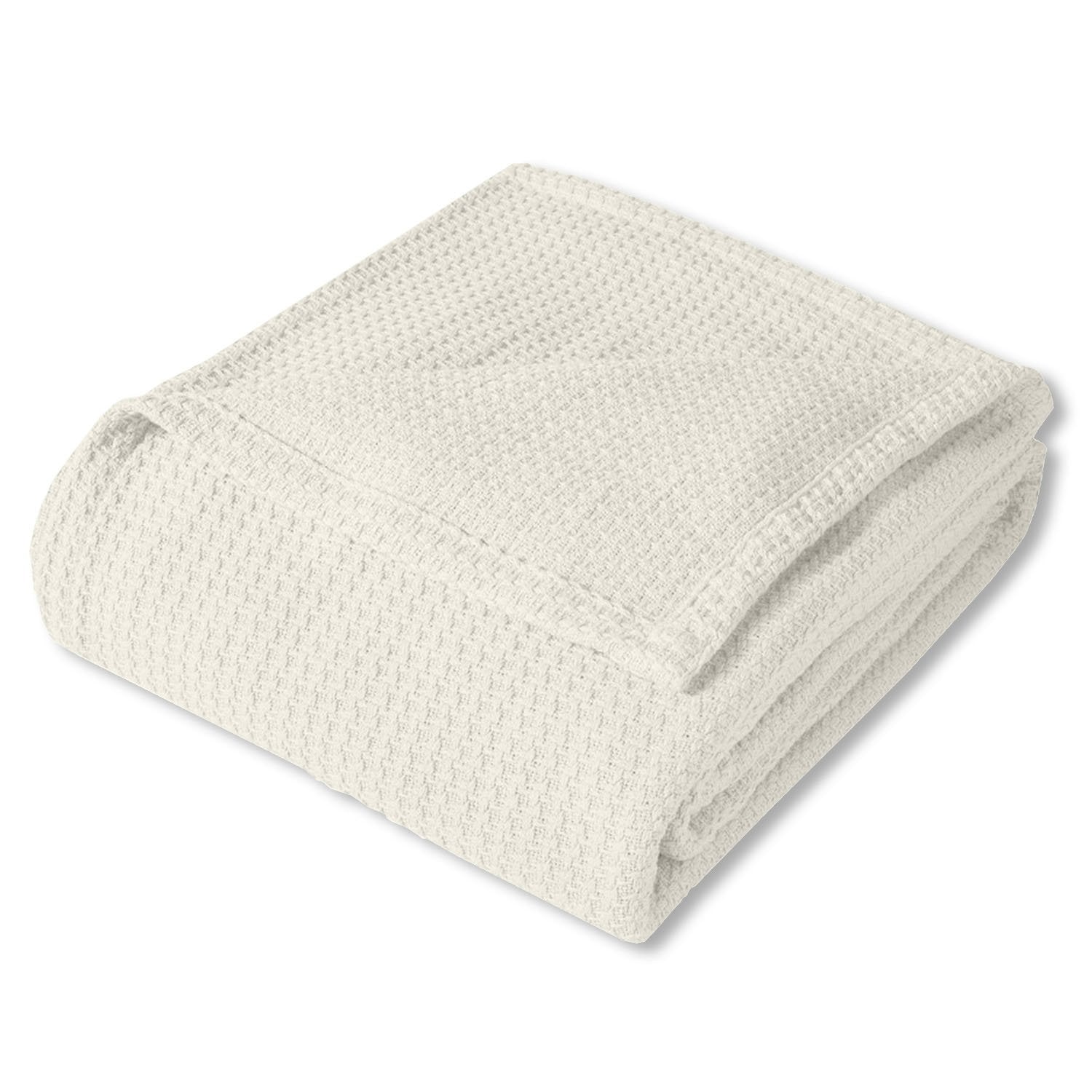 Basket Weave Cotton Blanket Ivory - Folded