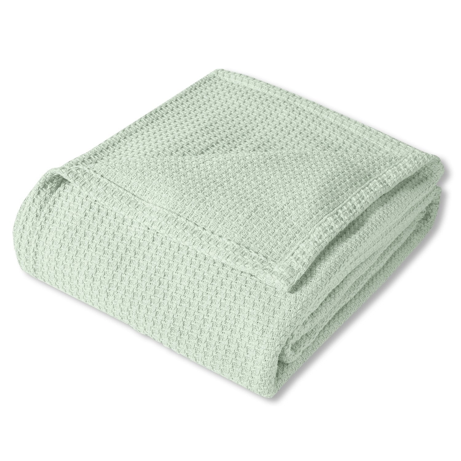 Basket Weave Cotton Blanket Mint - Folded