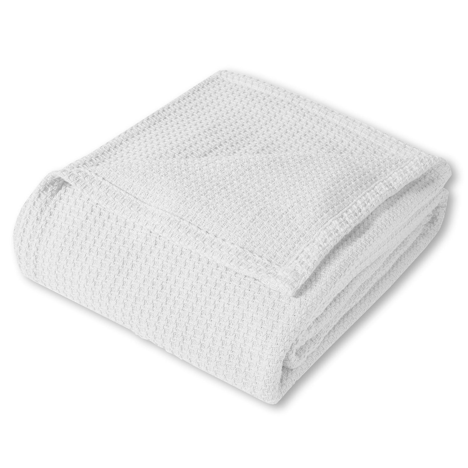Basket Weave Cotton Blanket White - Folded