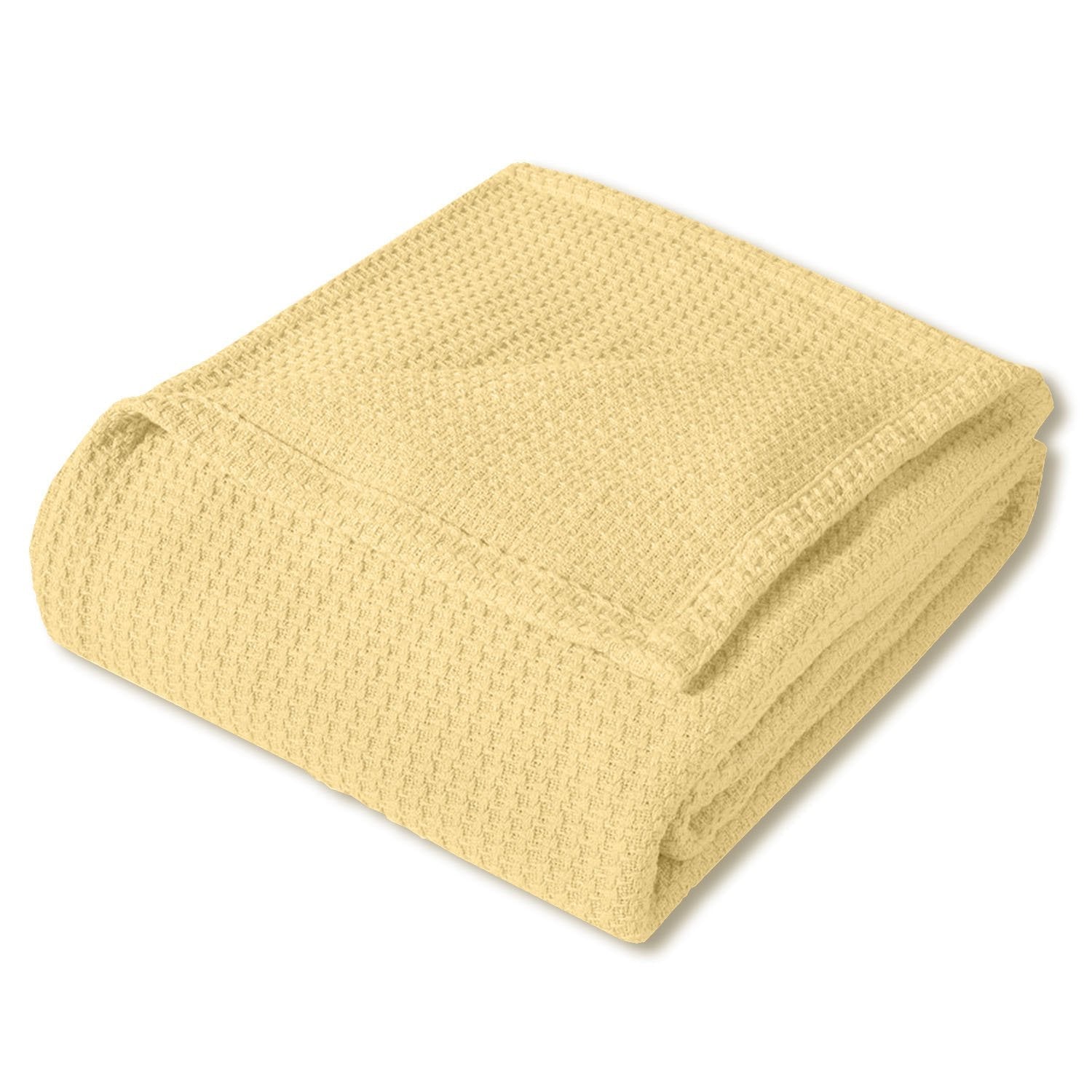Basket Weave Cotton Blanket Yellow - Folded