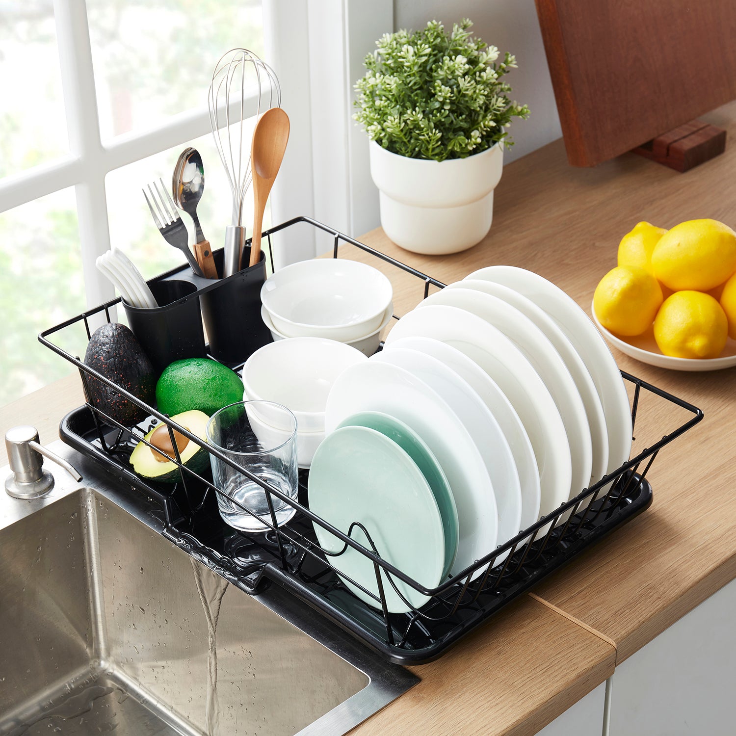 3-Piece Countertop Dish Drying Drainer Rack with Removable Utensil Holder and Drainboard