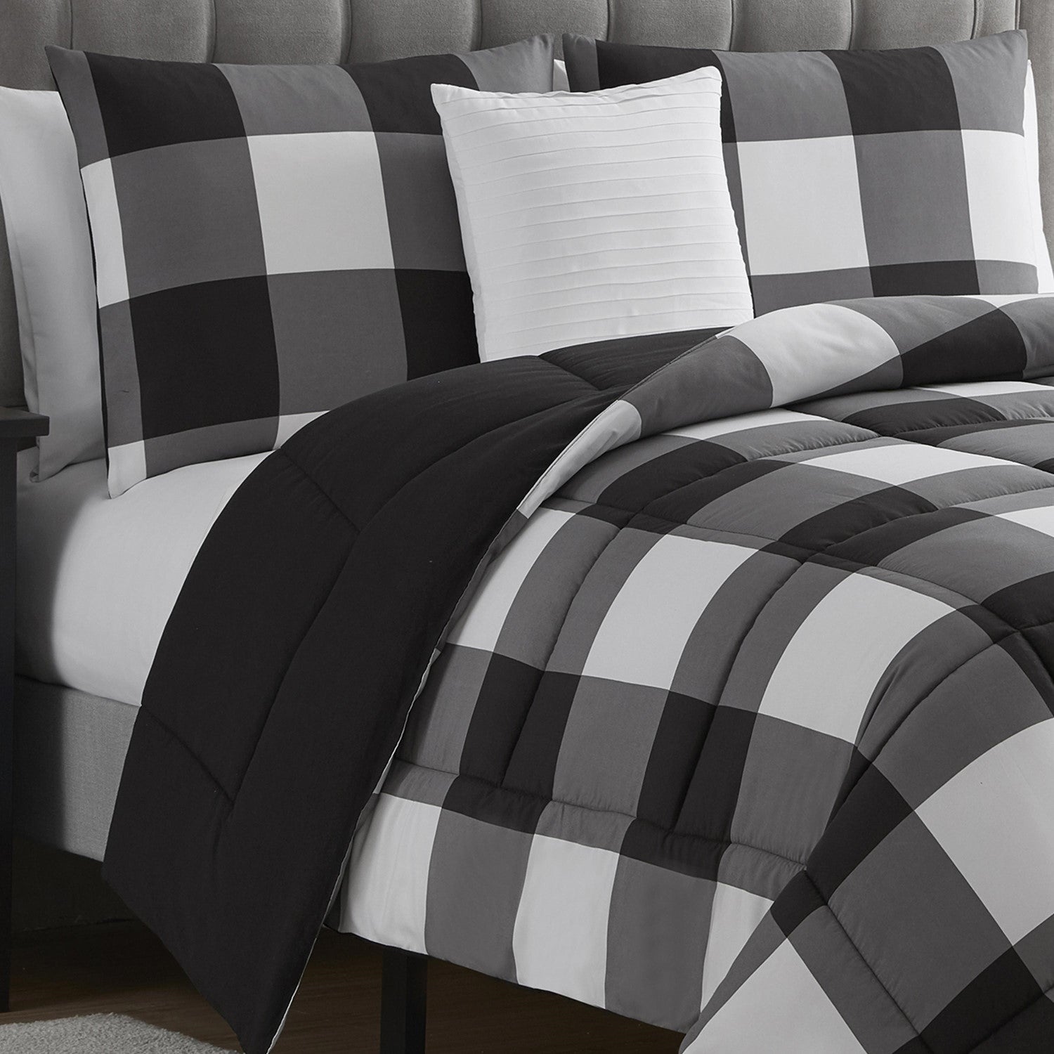 Buffalo Check 4-Piece Reversible Comforter Set Black Gray 2