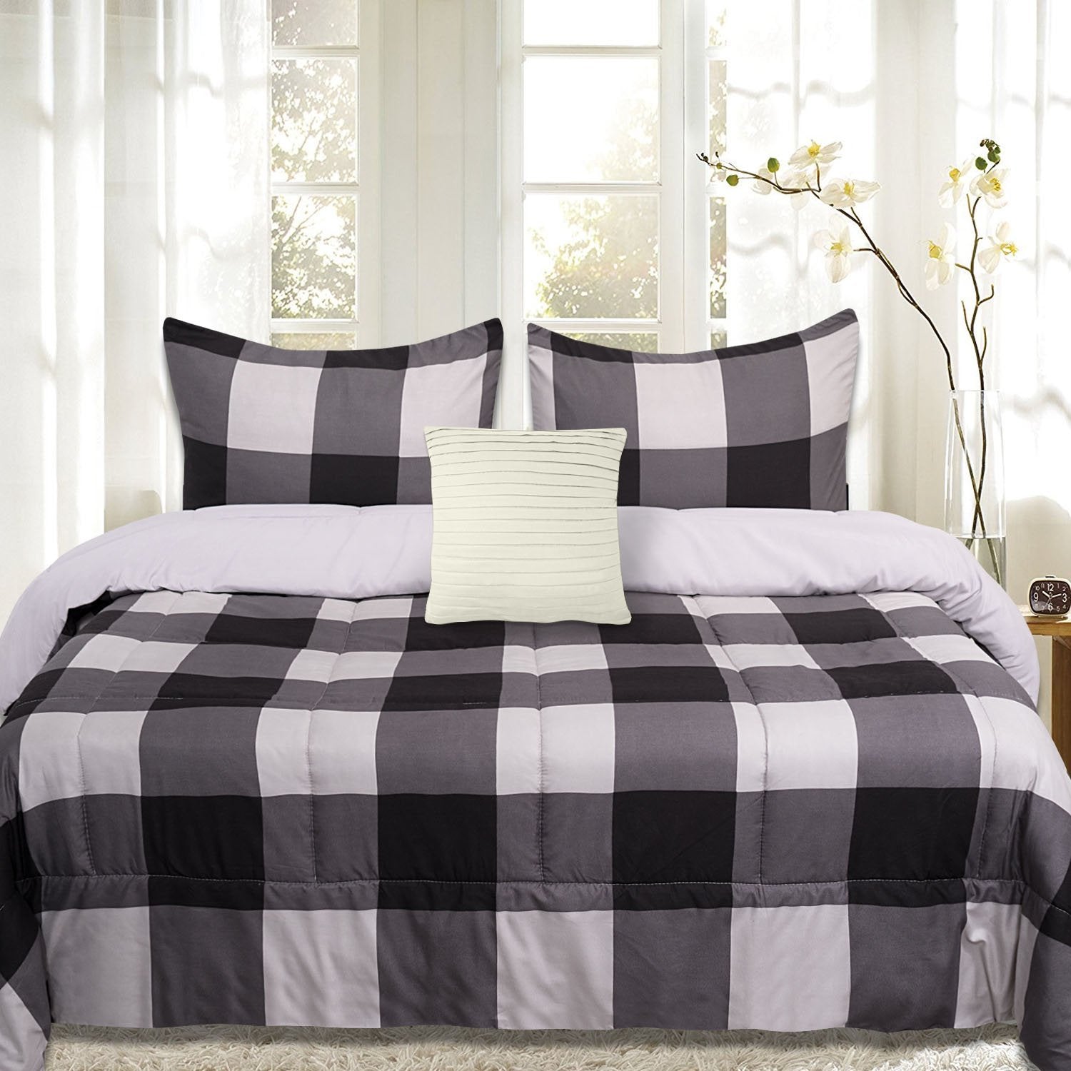 Buffalo check black and white comforter set lifestyle front
