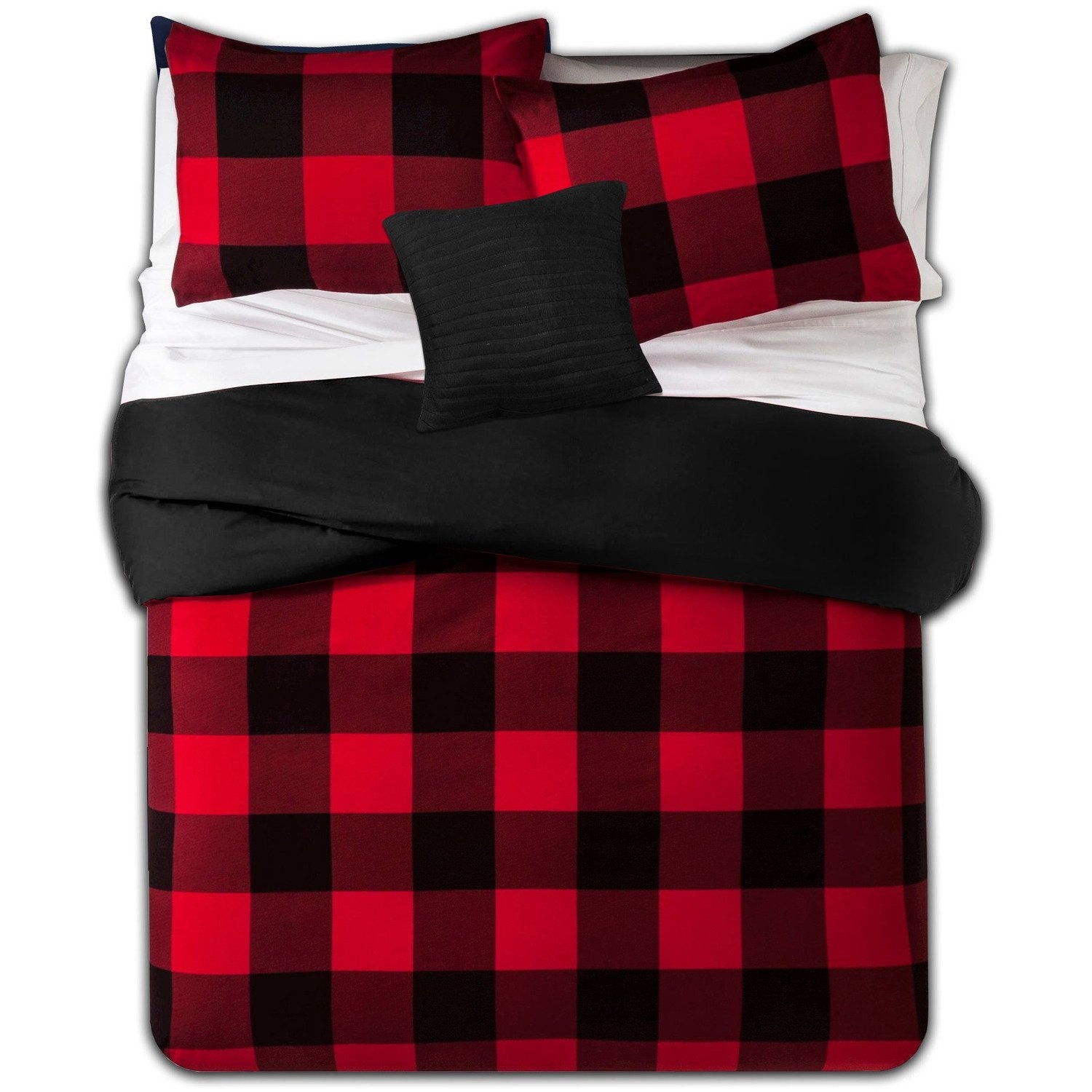 Buffalo Check 4 Piece Comforter Set Sweet Home Collection   Buffalo Check 4 Piece Reversible Comforter Set Red Black 3 Pillowcases 