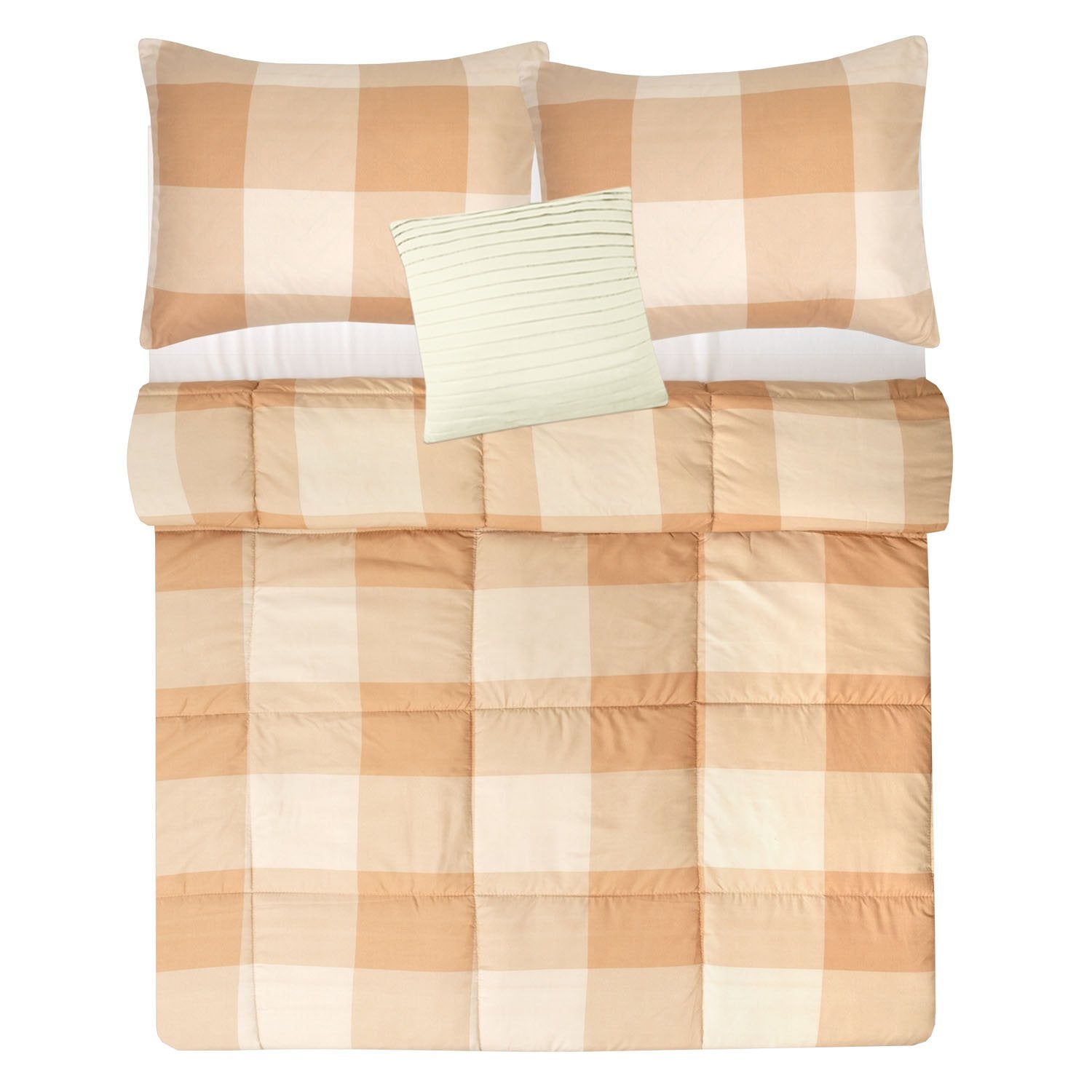 Buffalo Check 4-Piece Reversible Comforter Set Taupe White - Top