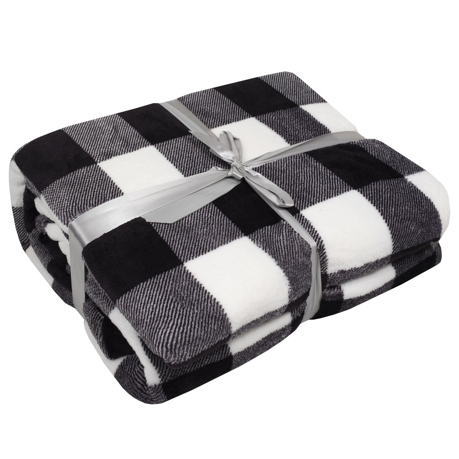 Buffalo Check Fleece Blanket Black White - Folded