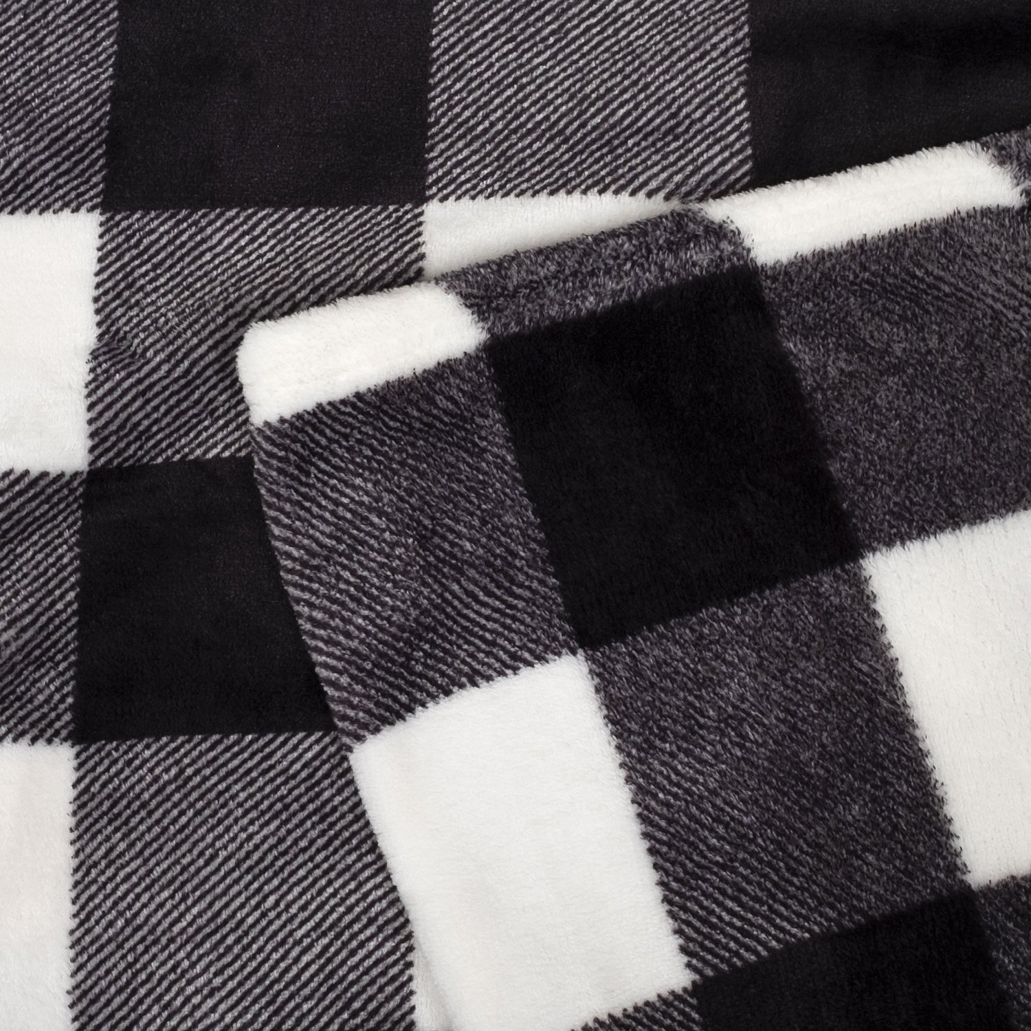 Buffalo Check Fleece Blanket Black White - Fabric 2