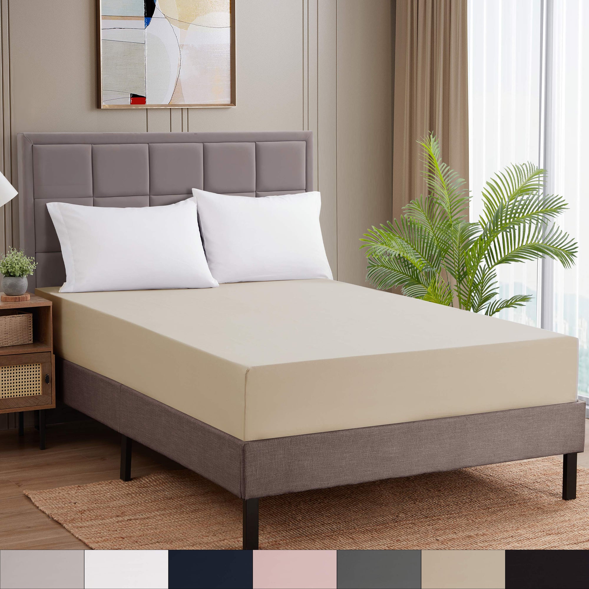 Fitted Sheet Brushed Microfiber Bottom Sheets with Built in Sheet Straps