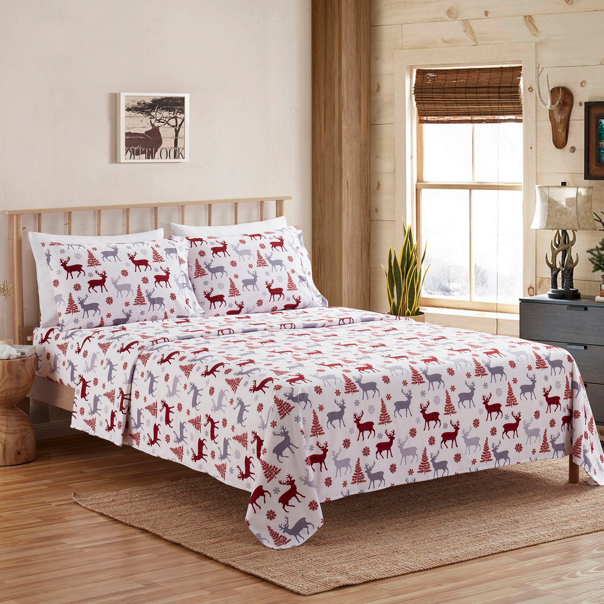 Buffalo Deer Flannel 4-Piece Sheet Set
