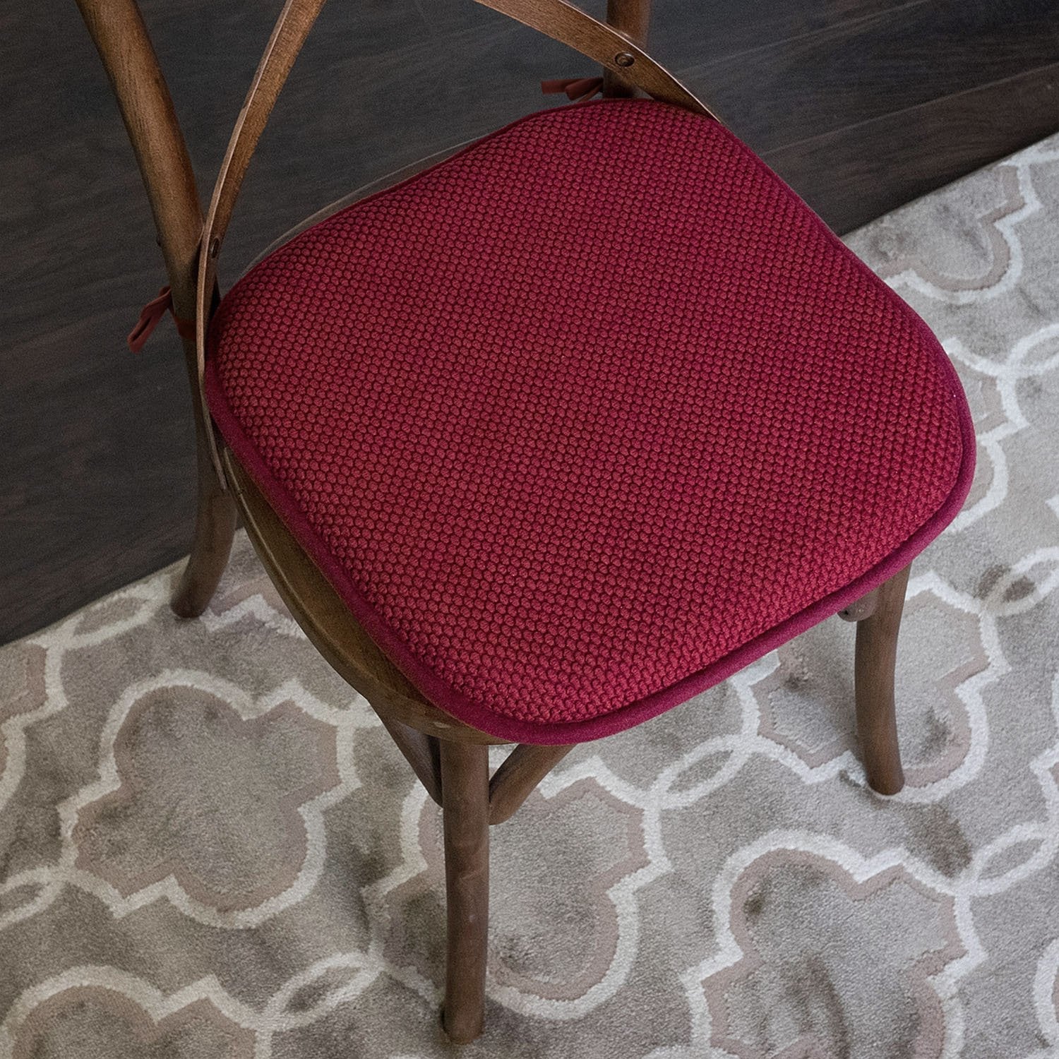 Honeycomb Chair Cushion Set with Ties Burgundy - Chair