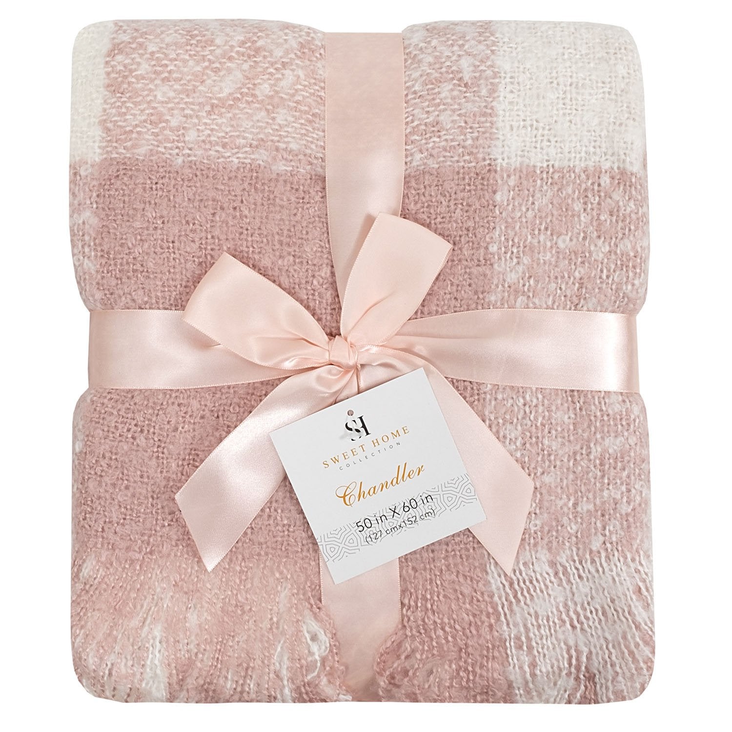 Chandler Buffalo Check Throw Blanket Pink Ivory - Folded 2