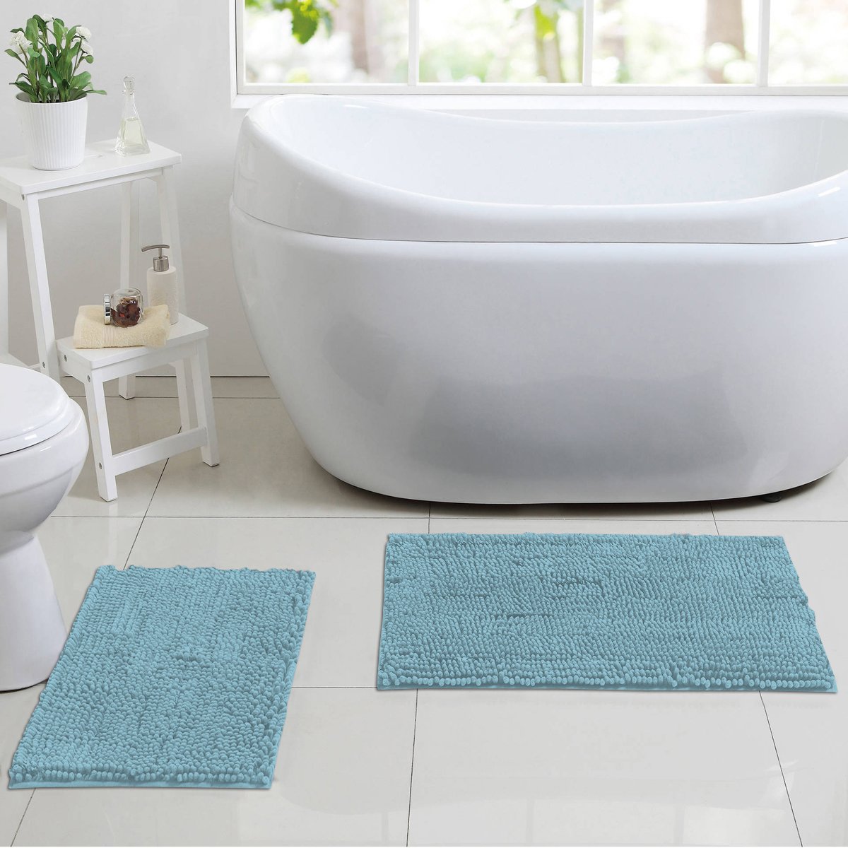Chenille Noodle Bathroom Mat Set Aqua - Lifestyle