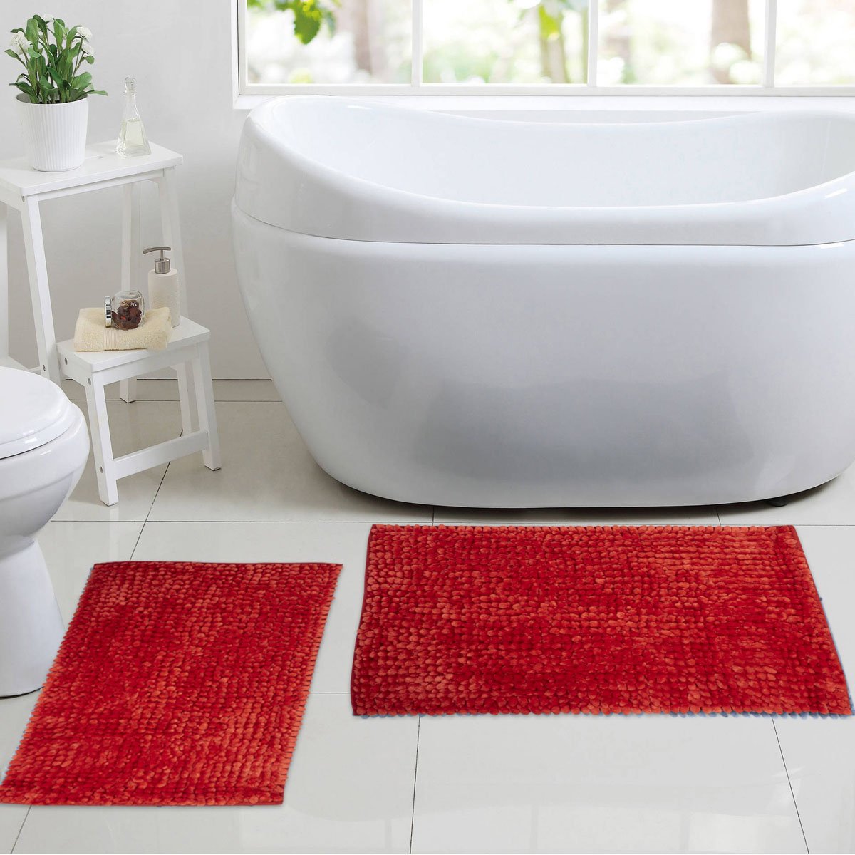 Chenille Noodle Bathroom Mat Set Red - Lifestyle