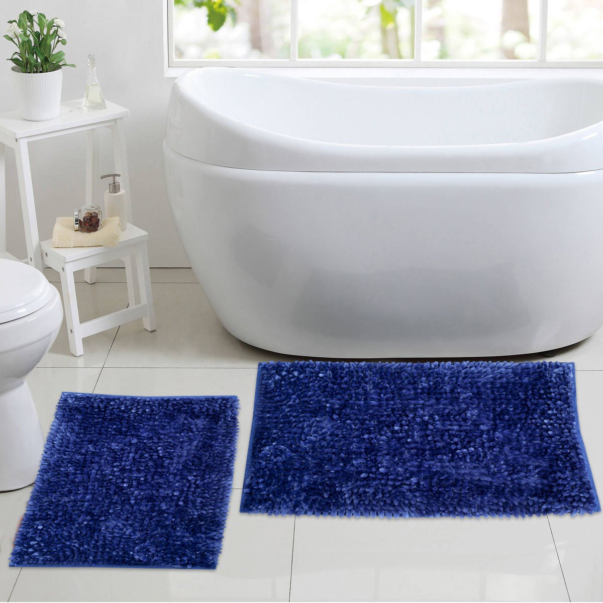 Chenille Noodle Bathroom Mat Set Royal Blue - Lifestyle