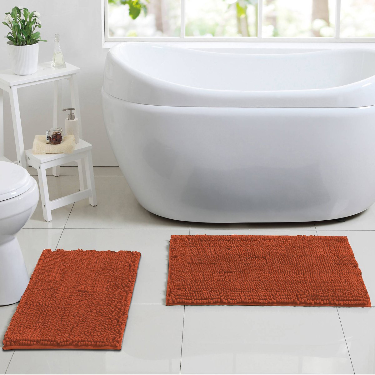 Chenille Noodle Bathroom Mat Set Rust - Lifestyle