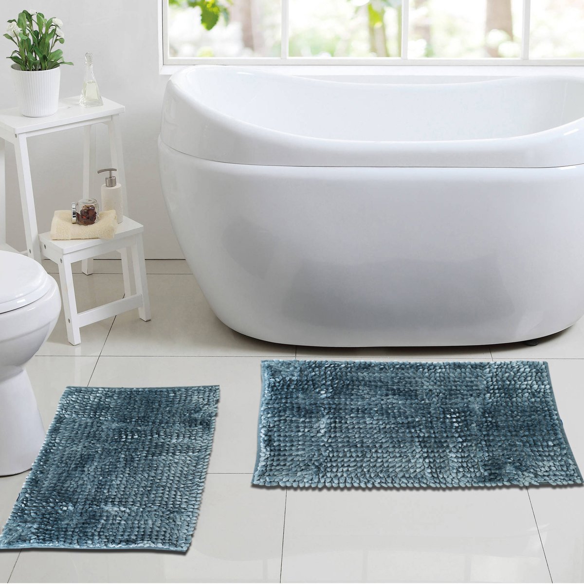 Chenille Noodle Bathroom Mat Set Teal - Lifestyle