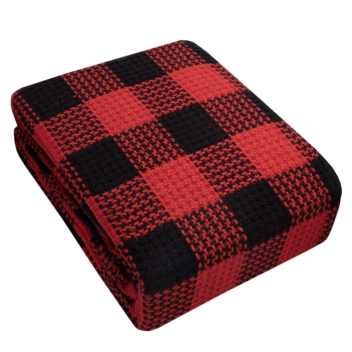 Cotton Buffalo Check Blanket Burgundy Black - Folded