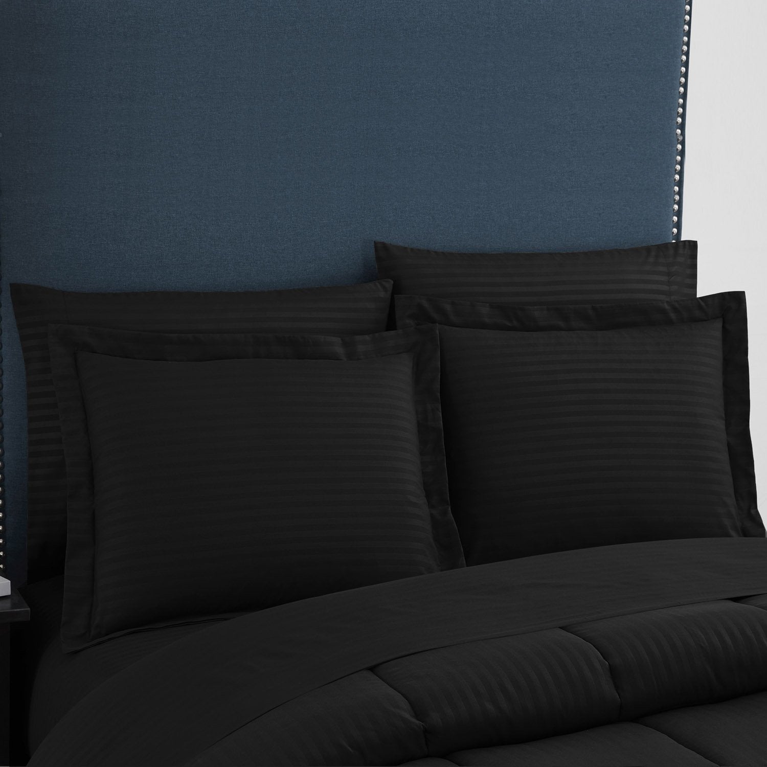 Dobby Stripe 8-Piece Bed In A Bag Comforter Set Black - Shams