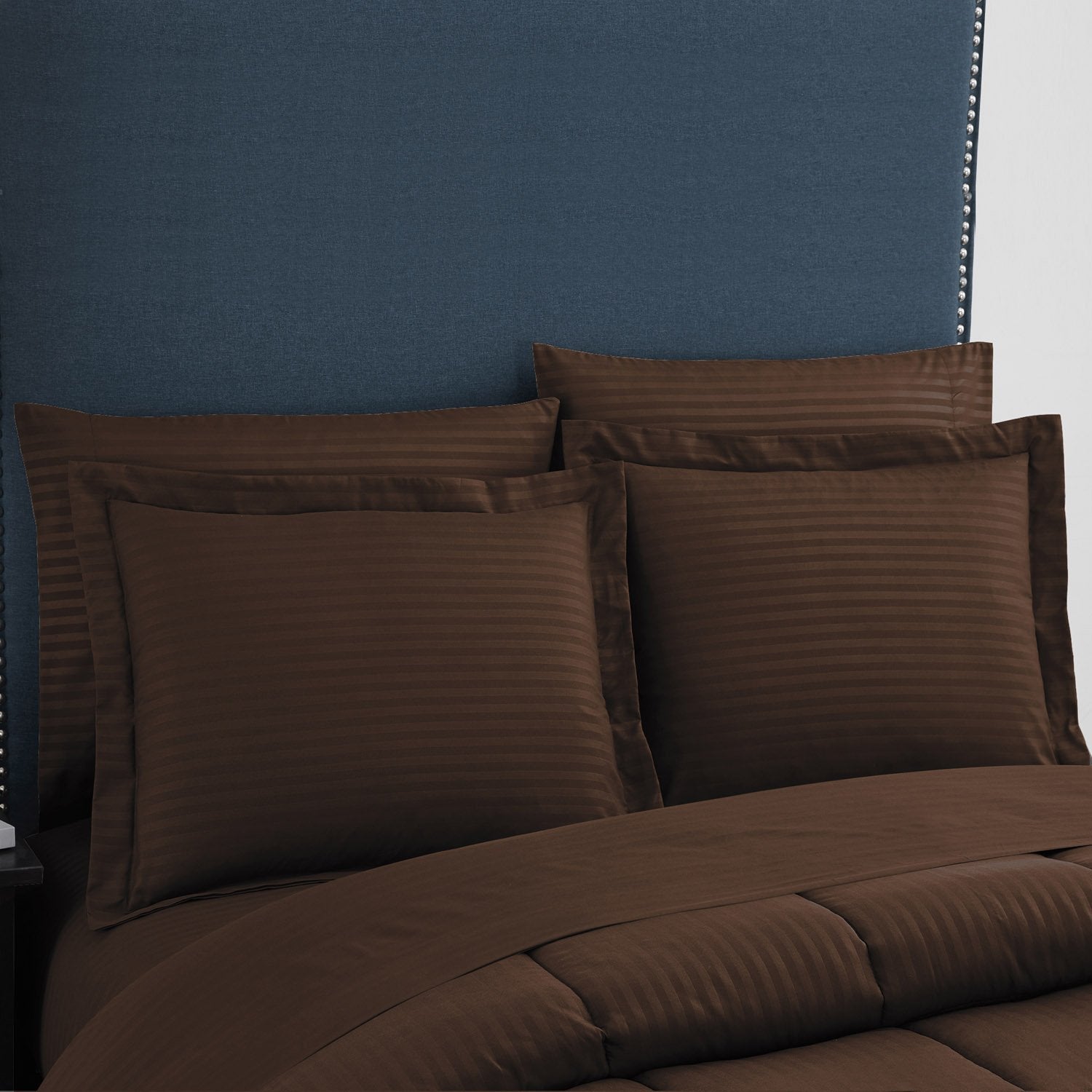 Dobby Stripe 8-Piece Bed In A Bag Comforter Set Chocolate - Shams