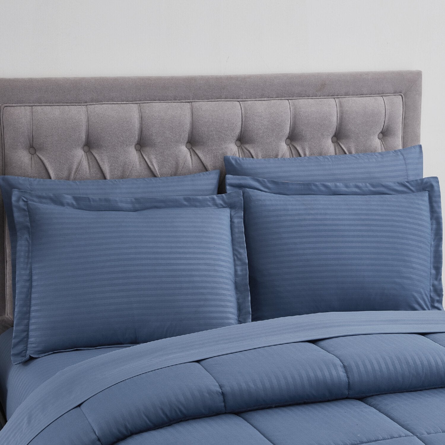 Dobby Stripe 8-Piece Bed In A Bag Comforter Set Denim - Shams
