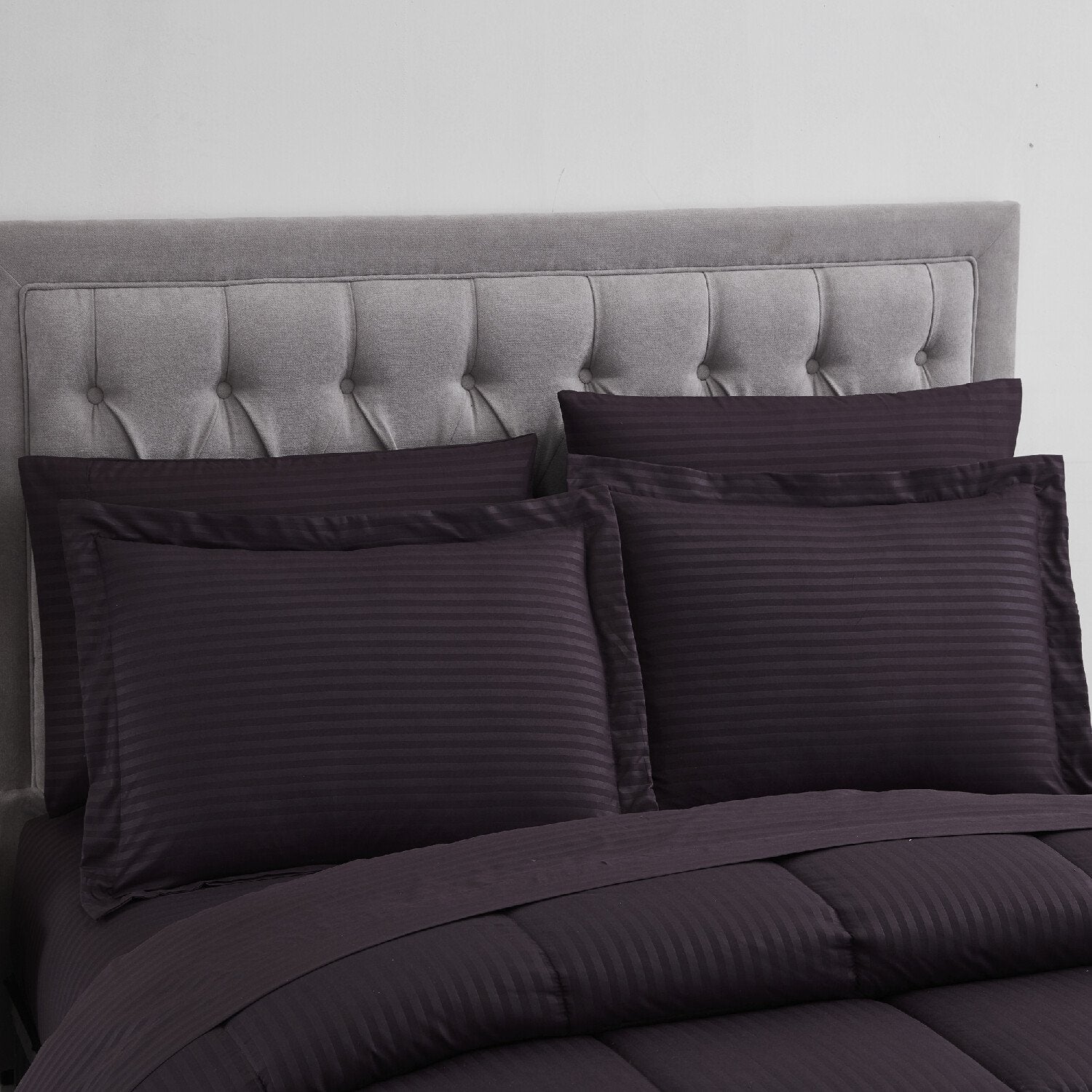 Dobby Stripe 8-Piece Bed In A Bag Comforter Set Eggplant - Shams
