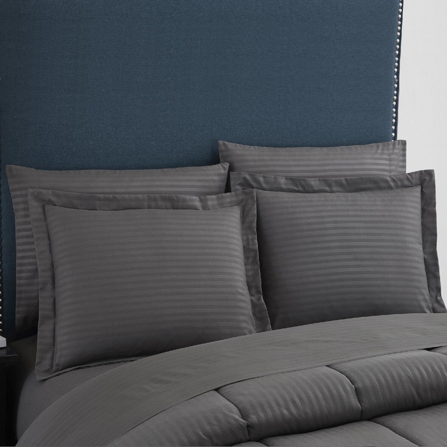 Dobby Stripe 8-Piece Bed In A Bag Comforter Set Gray - Shams