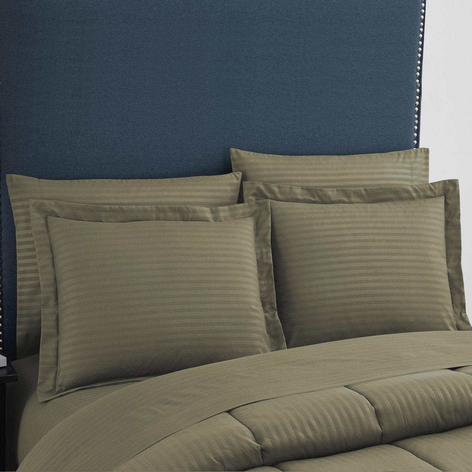 Dobby Stripe 8-Piece Bed In A Bag Comforter Set Sage - Shams