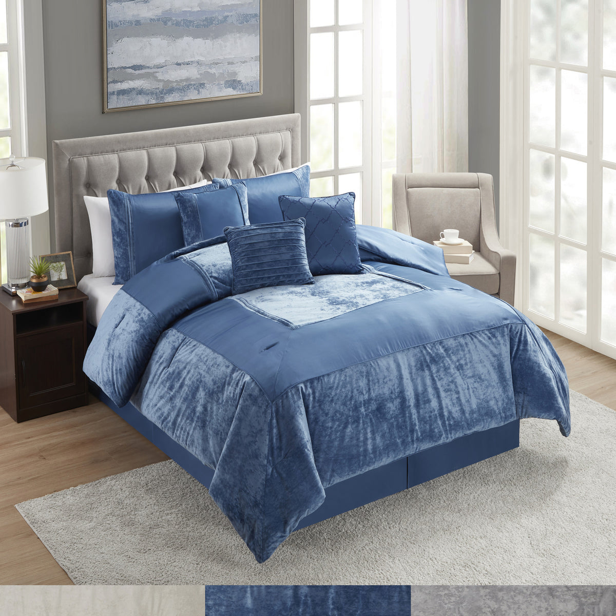 Luna 7 Piece Crushed Velvet Comforter Set