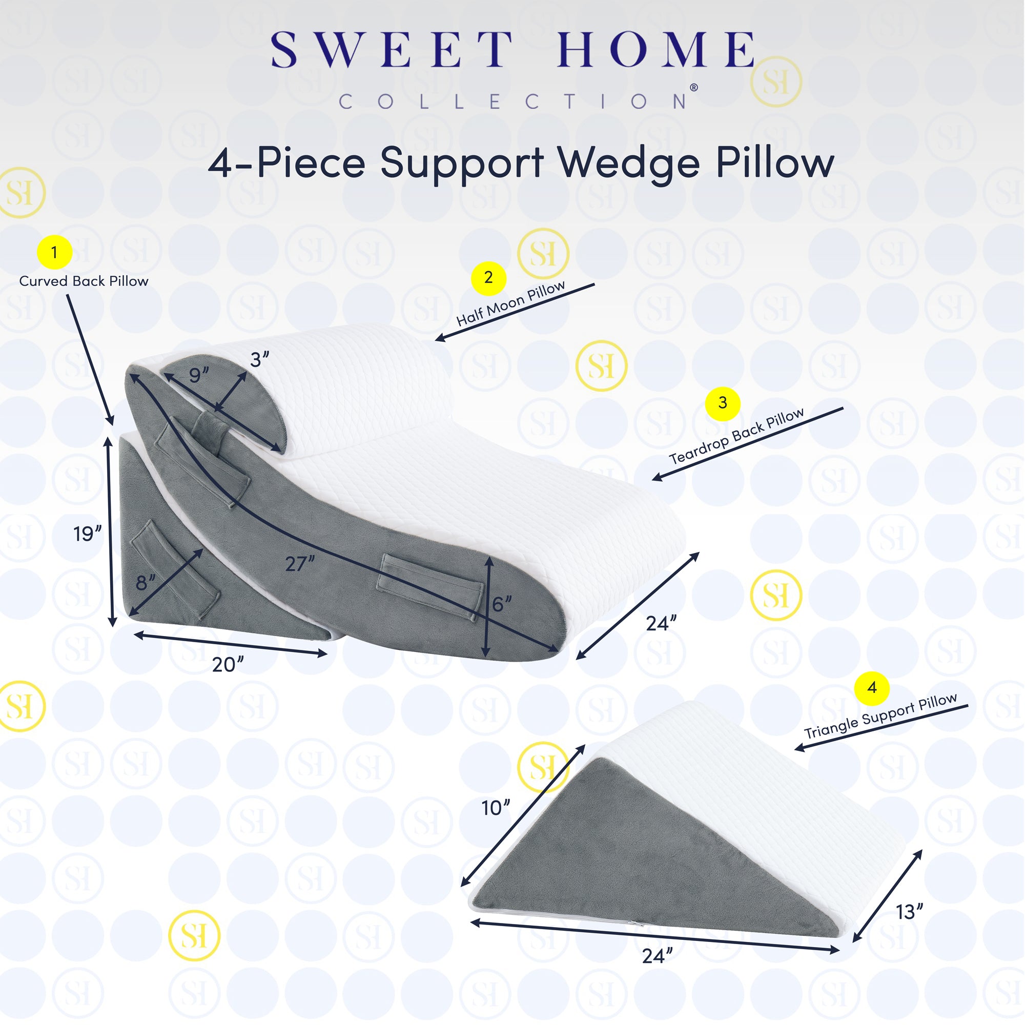 4-Piece Support Wedge Pillow Set with High Density Foam