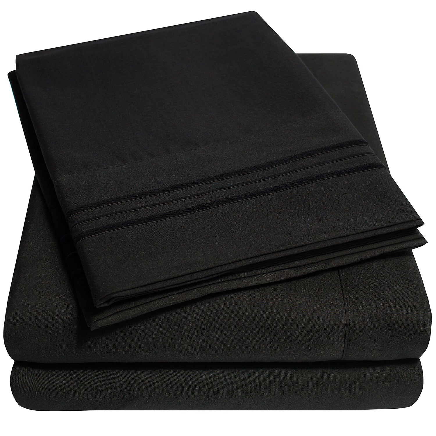 Extra Deep 4-Piece Bed Sheet Set Black - Folded