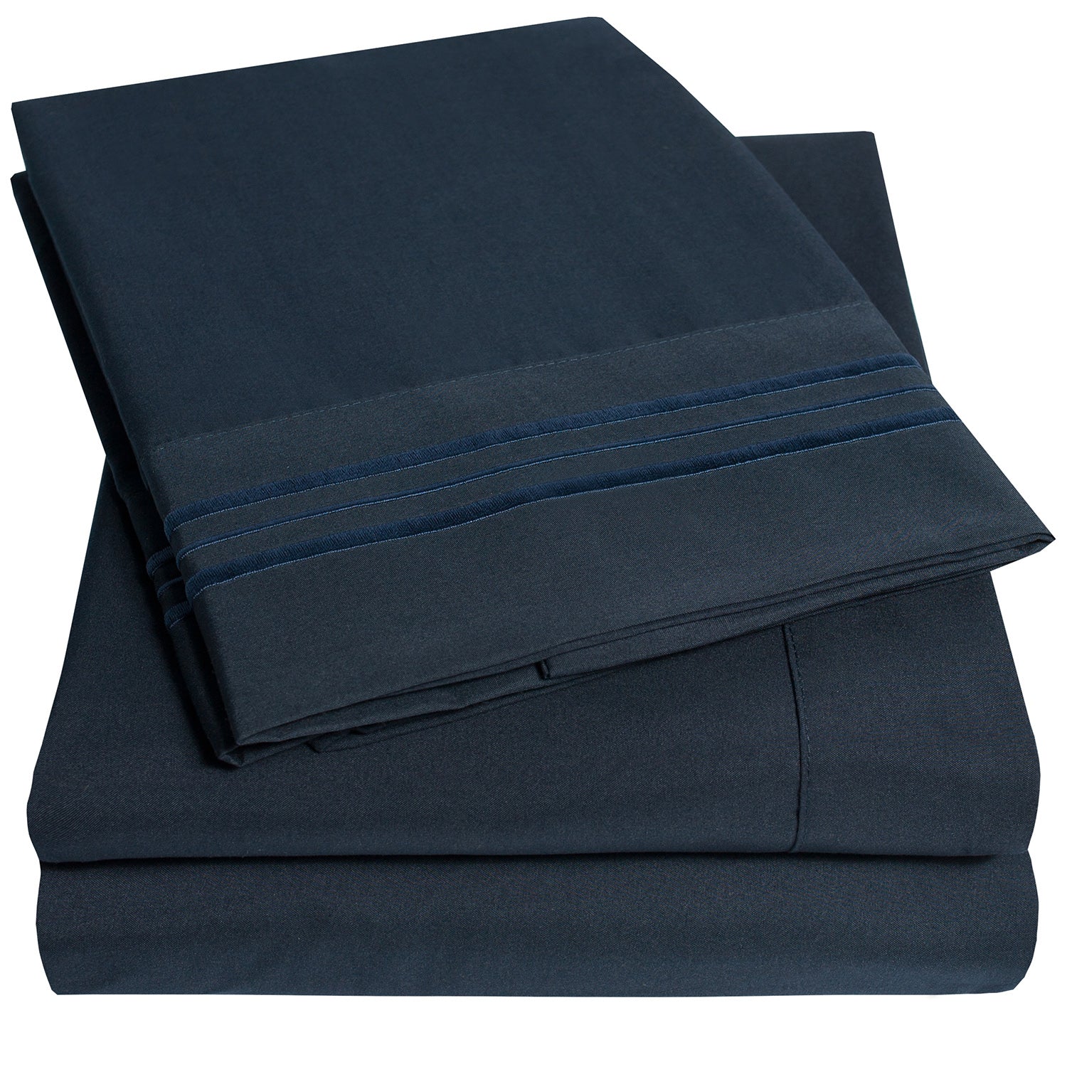 Extra Deep 4-Piece Bed Sheet Set Navy - Folded